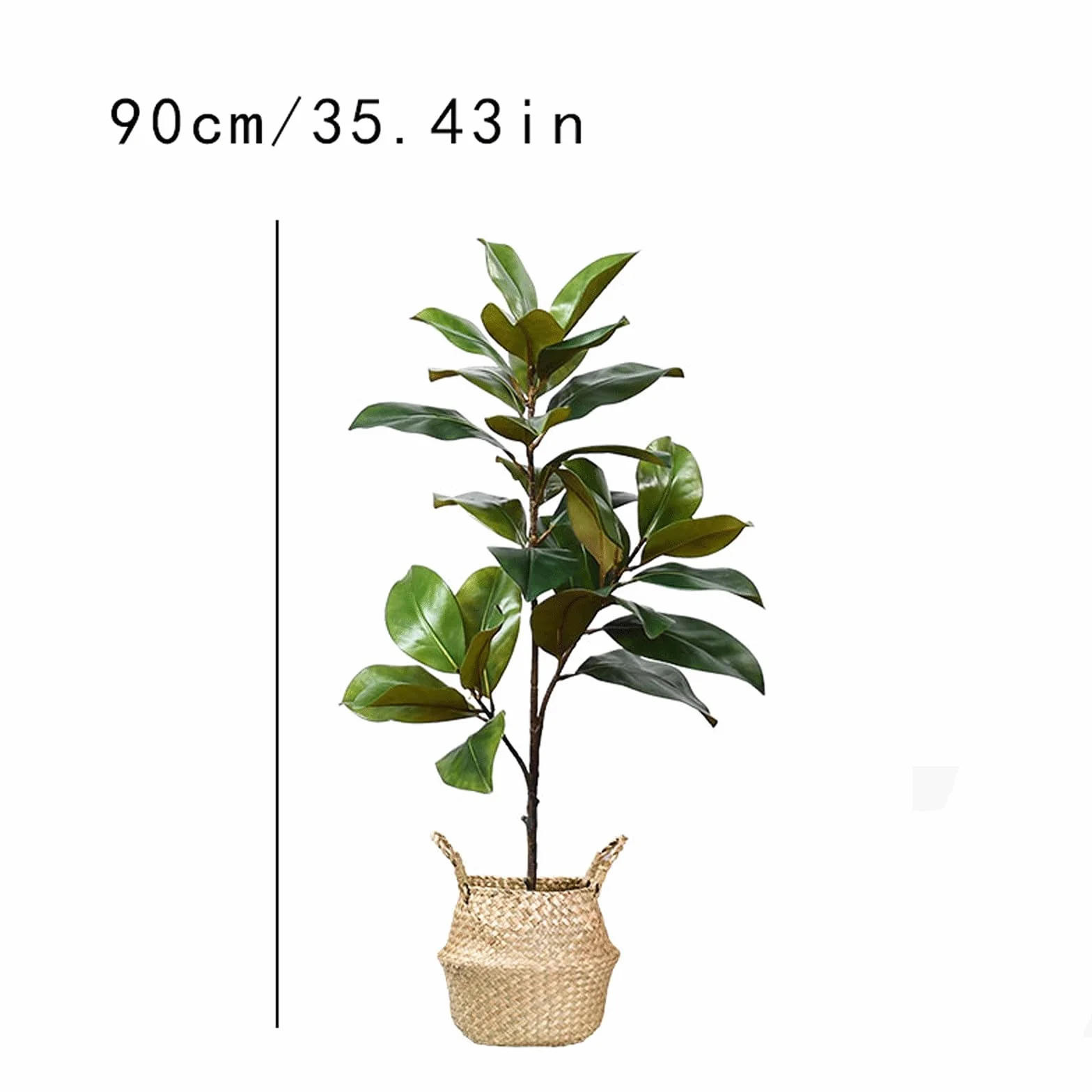 Sztuczna roślina Bonsai 35-calowe piękne szczegółowe sztuczne drzewo magnolii z ręcznie robionym koszem ze słomy, do okna sklepu wystawowego, sztuczne rośliny zielone bonsai