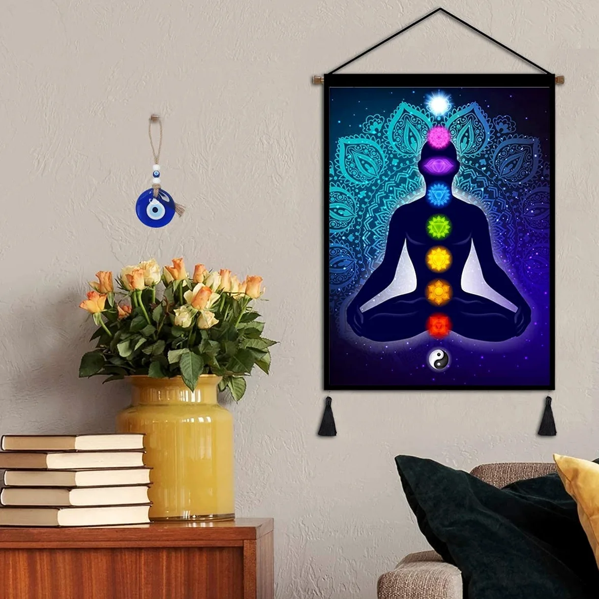 Tureckie niebieskie oko Evil Eye amulet makata na ścianę 5 cm Evil Eye ornament amulet dekoracja mieszkania ochrona błogosławieństwo charm prezent szklane koraliki zawieszka do domu tani talizman (5 cm)