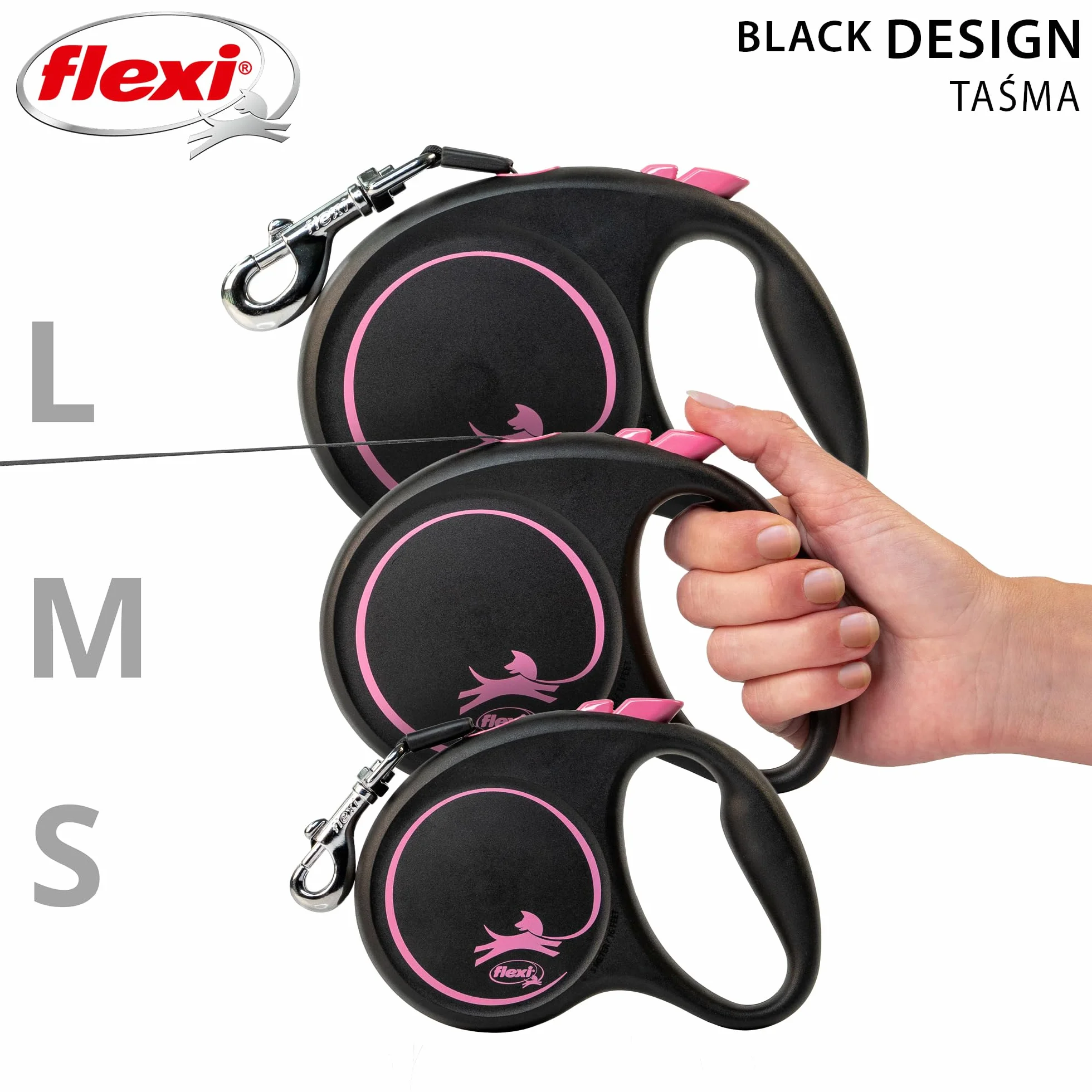 Flexi smycz automatyczna Black Design linka L 5m różowa