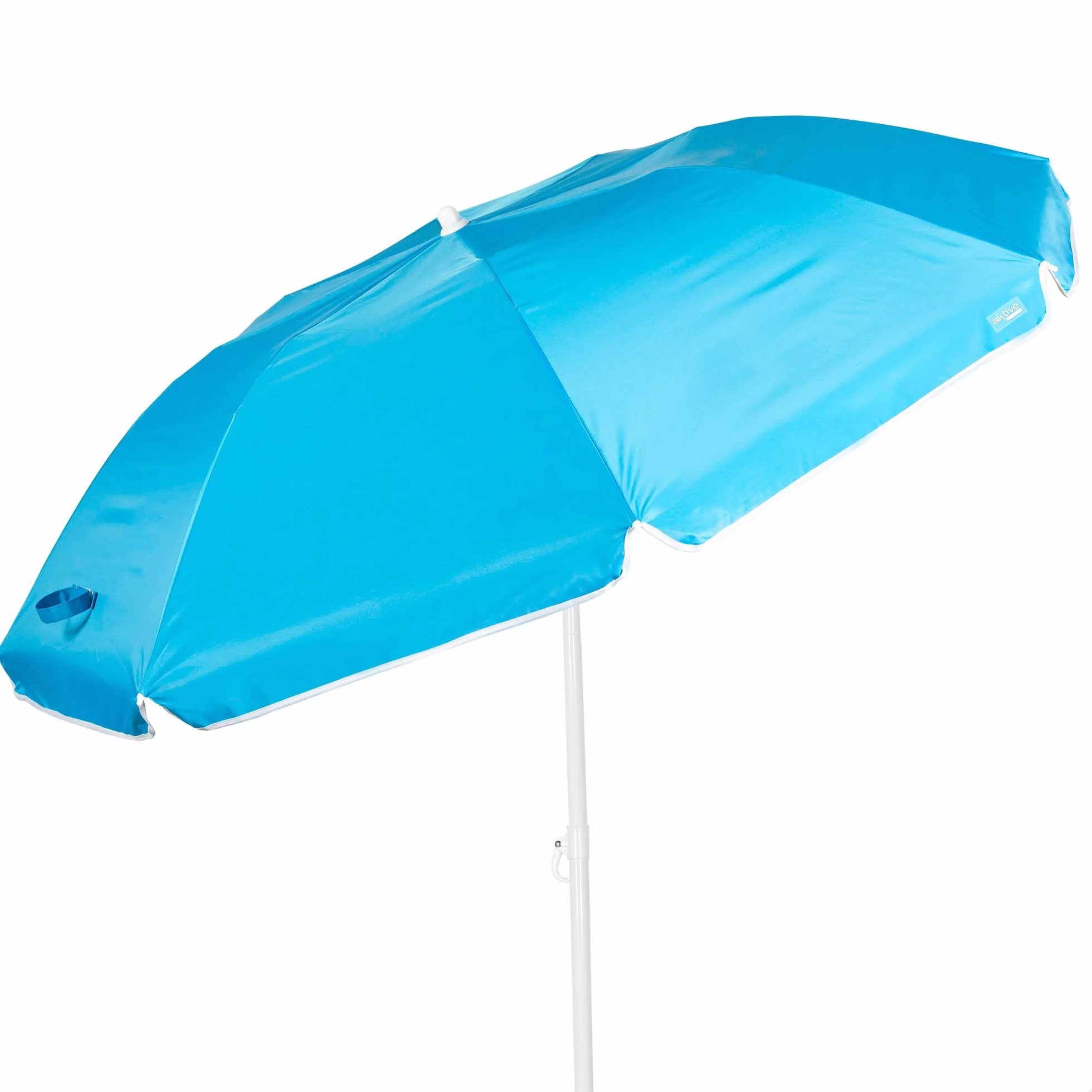 AKTIVE Parasol plażowy, 180 cm, kompaktowy, składany, ochrona UV50, regulowany bezstopniowo, regulowany i regulowany, stalowy maszt, posrebrzany, 8 żeberek, pokrowiec z uchwytem (62323), Niebieski,