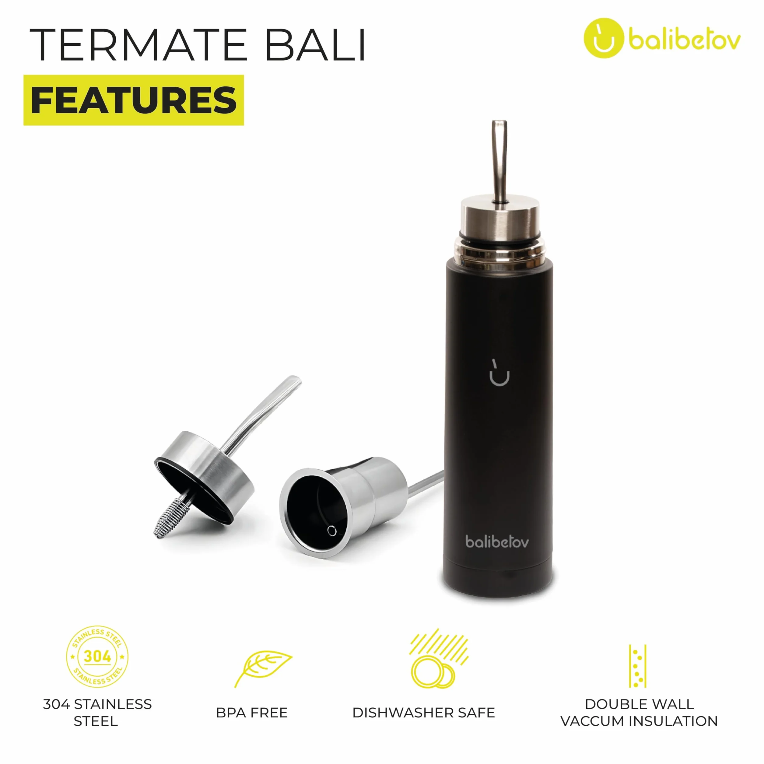 Balibetov Mate kubek 750 ml – samonapełniający się kubek do maty ze stali nierdzewnej z podwójnym dzióbkiem | izolowany próżniowo, szczelny, All-in-One Mate Brewer | utrzymuje ciepło wody przez wiele