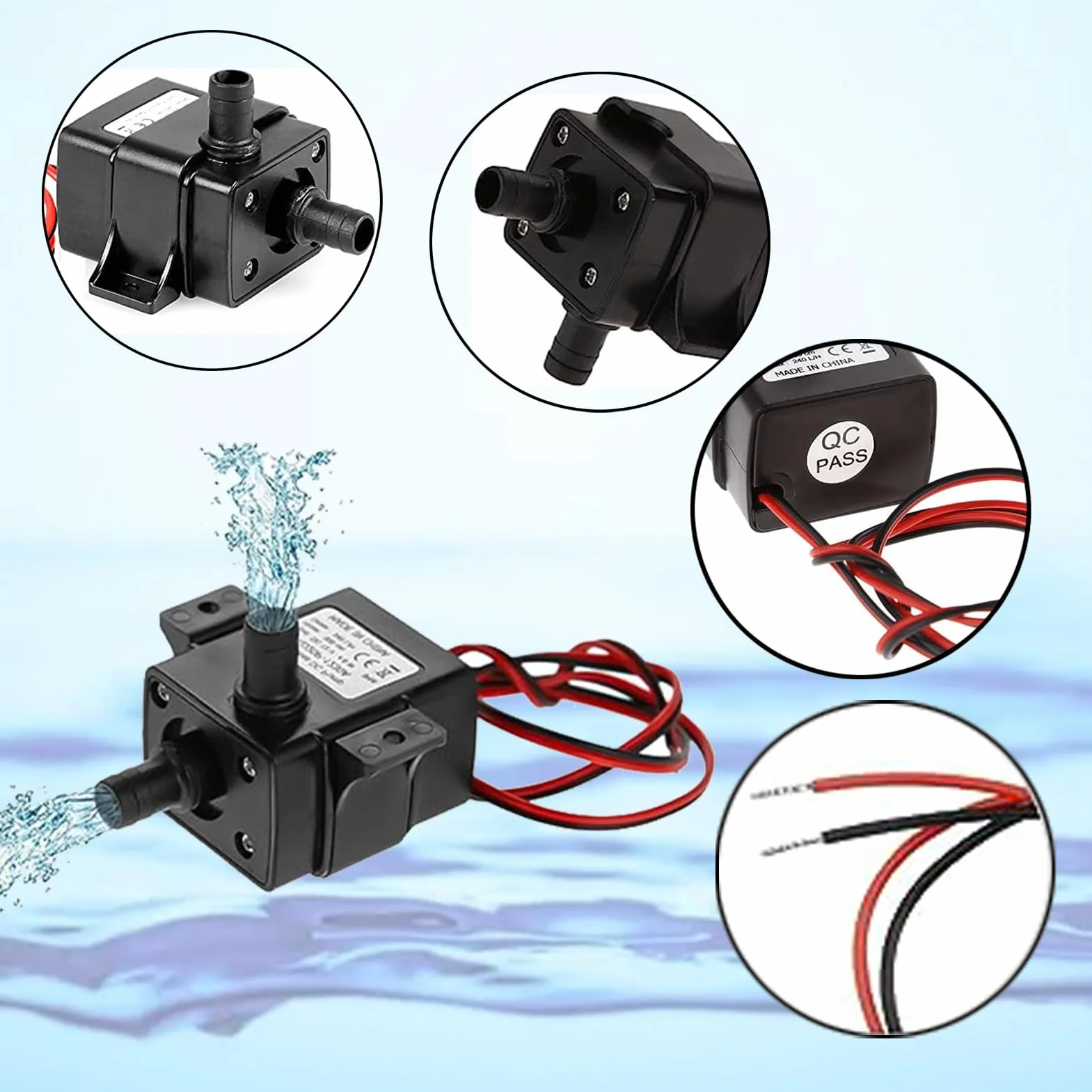 Mini pompa wodna bezszczotkowa DC 12 V 4,8 W 240 l/h do akwarium fontanna 8 mm