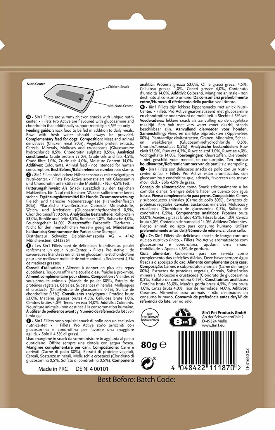 8In1 Fillets Pro Active Smakołyki dla Psów, Kurczak, 80 g