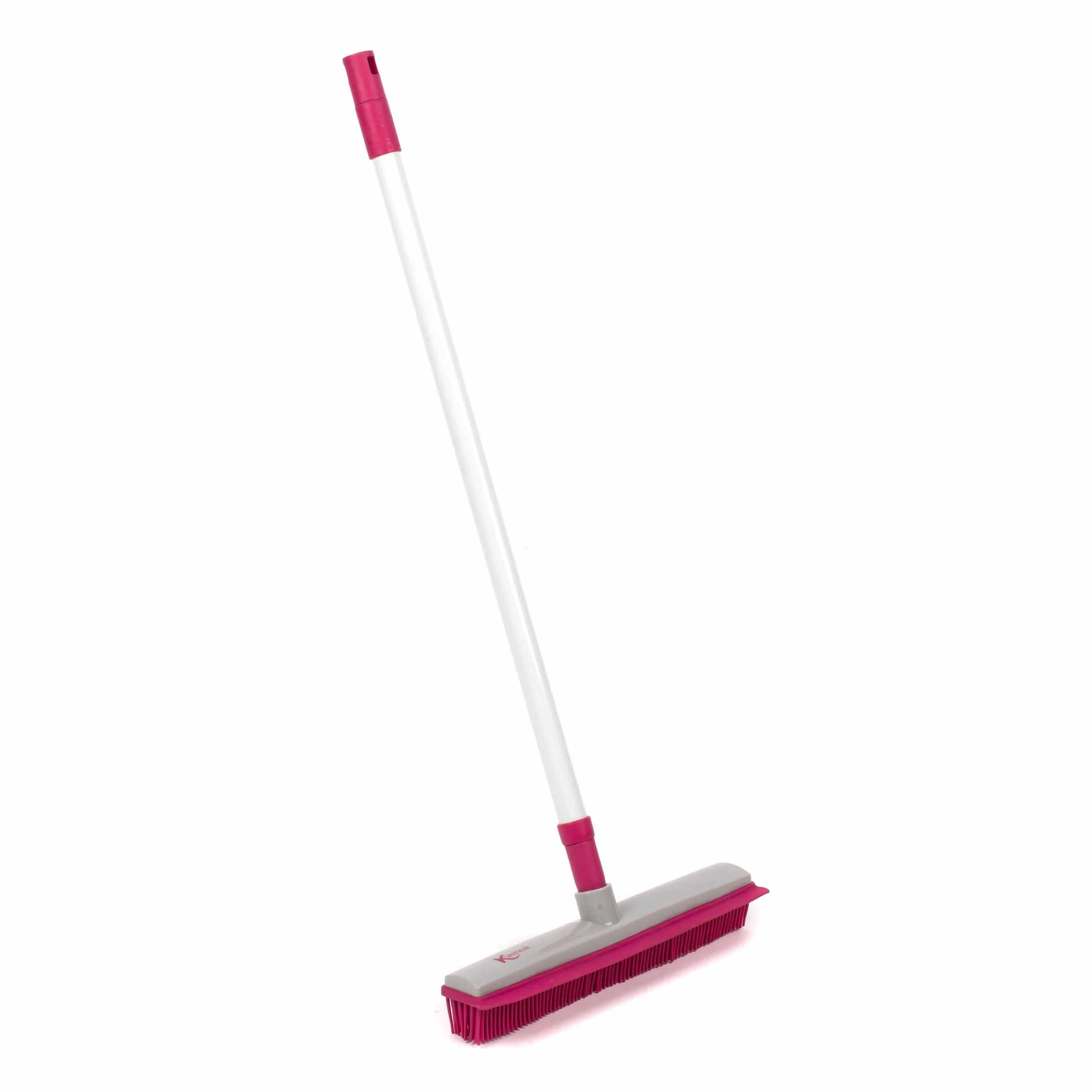 Kleeneze KL065315EU Electrostatic Rubber Head Floor Broom with Squeegee Edge, Sweeping Brush For Pet Hair, Fine Dust, Dirt and Spillages, Pink/Grey