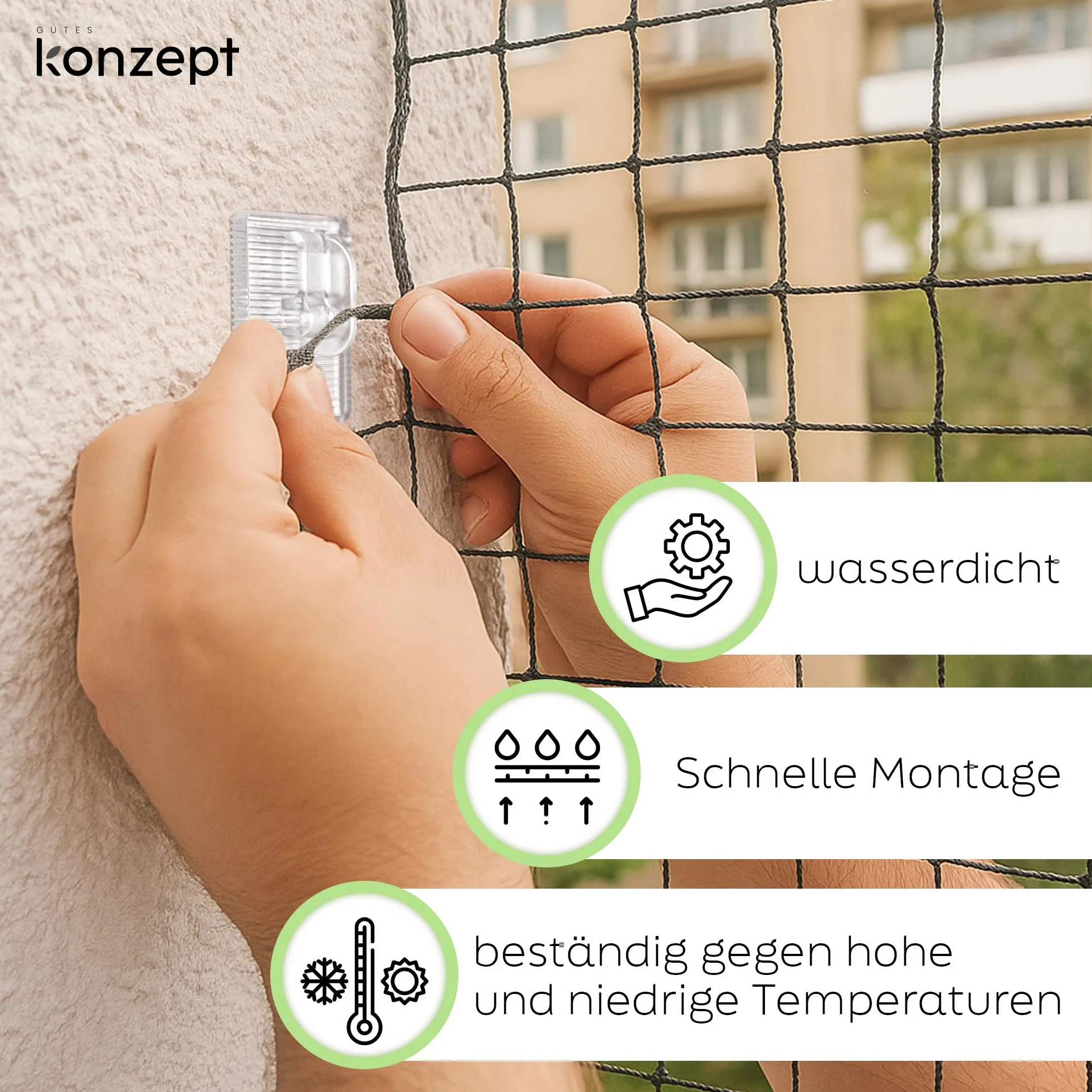 KONZEPT Haczyki samoprzylepne do siatki dla kota na balkon, przezroczyste, małe, zestaw z klejem montażowym 30 ml, mocne, odporne na warunki atmosferyczne