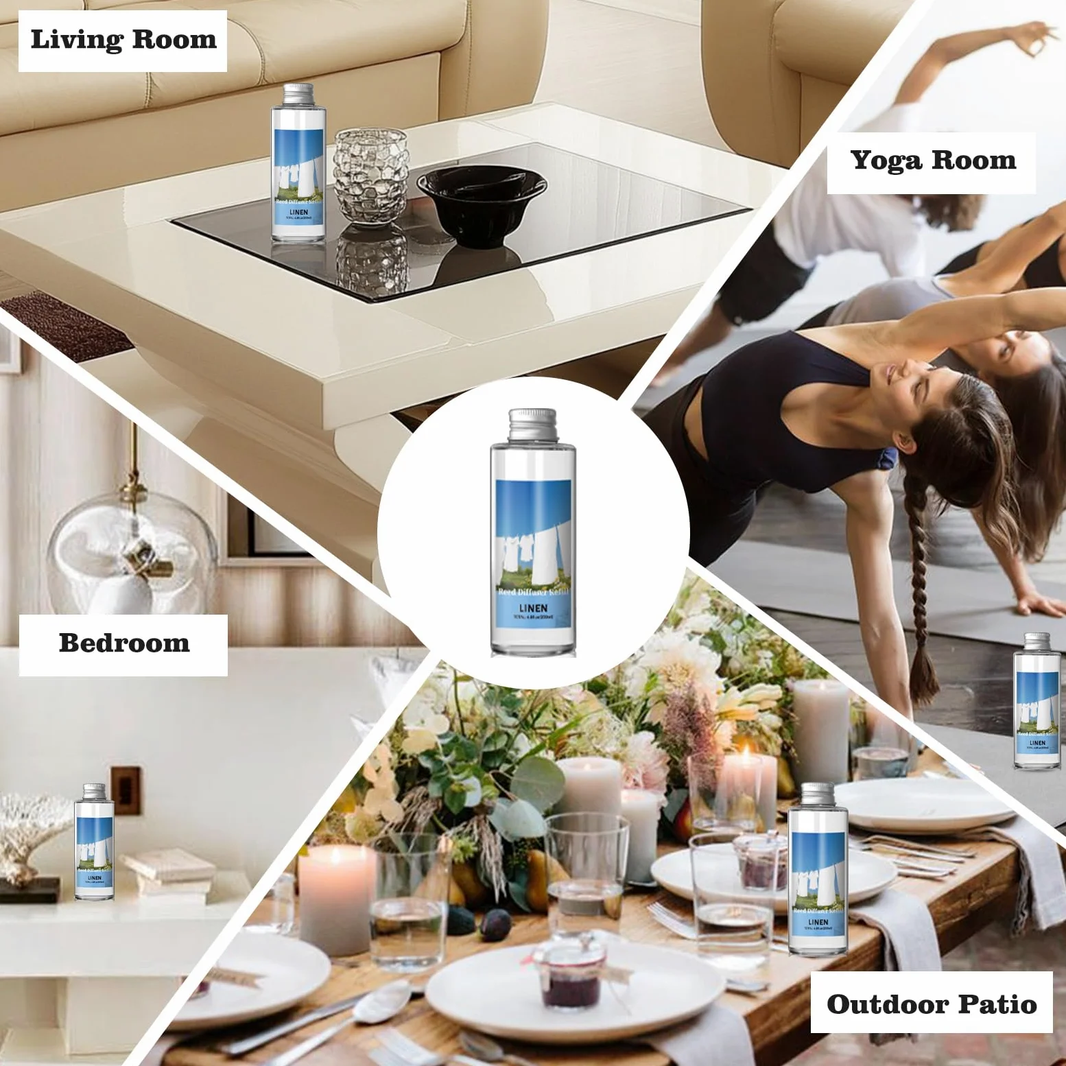 SCENTORINI Zapach do pomieszczeń, len, 200 ml, butelka uzupełniająca do dyfuzora – długotrwały aromat do salonu, sypialni, łazienki