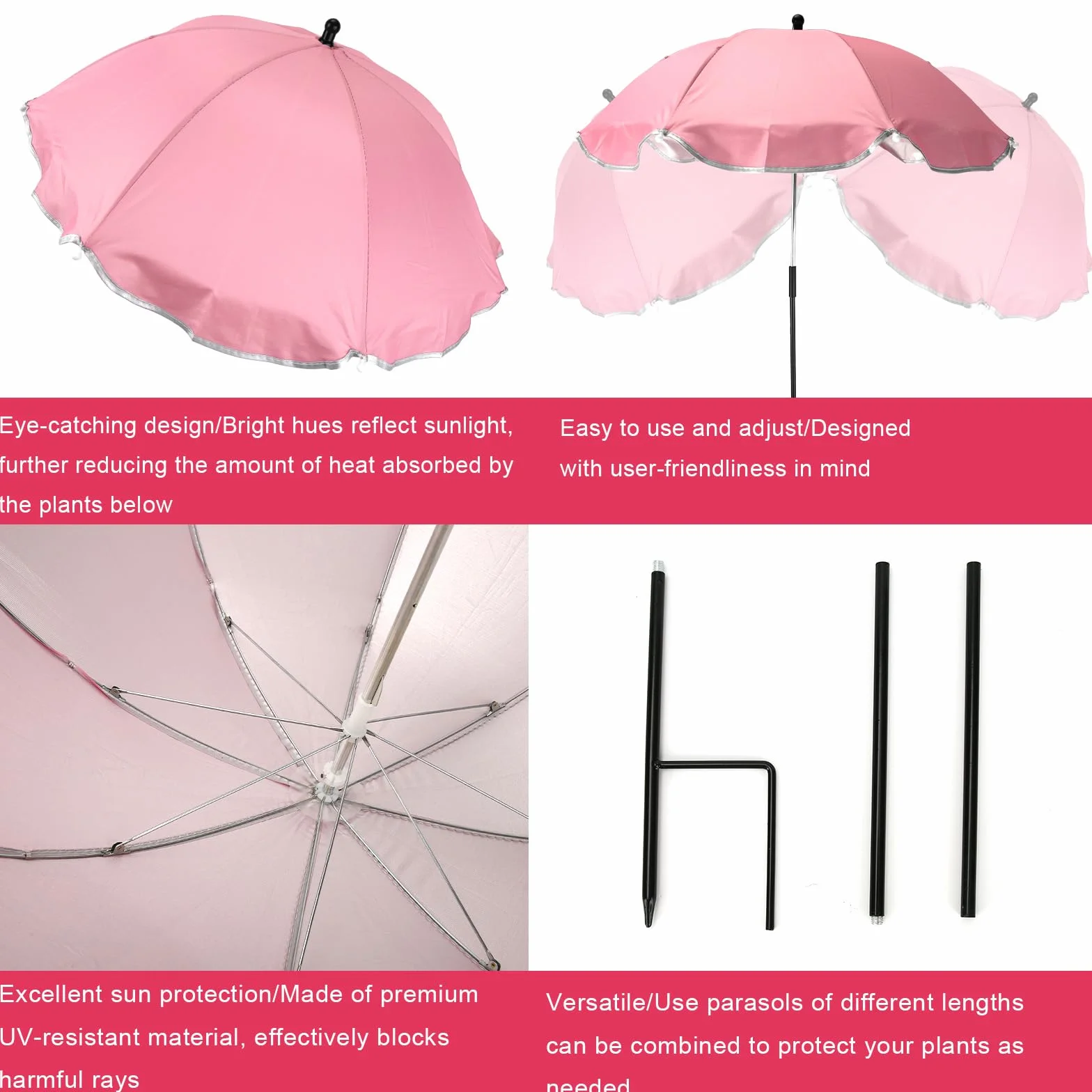 4szt Parasole do Roślin Ogrodowych, Średnica 60cm Parasol Roślin Ogrodowych Zapewniający Osłonę Cienia do Kwiatów Tarasowych Warzyw Sukulentów (4 Kolory)