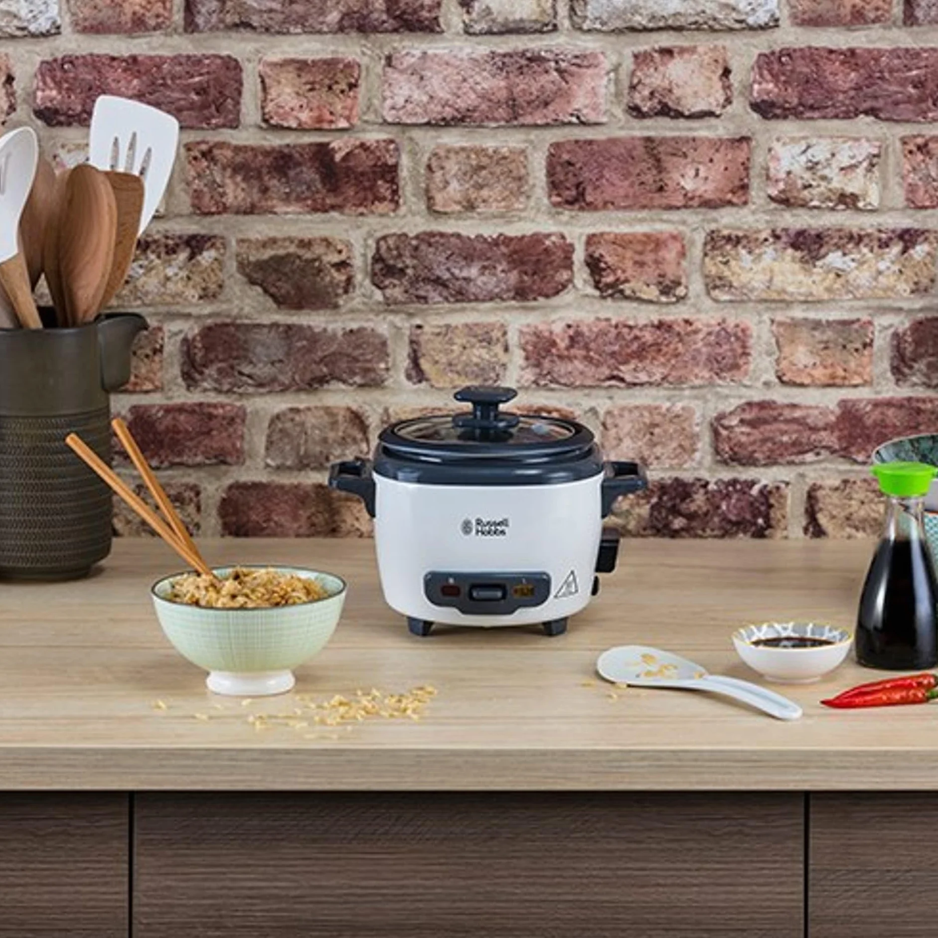 Russell Hobbs szybkowar, ryżowar, pojemność 0,4l, wyjmowany garnek, funkcja podtrzymywania ciepła, pokrywka ze szkła hartowanego, stal nierdzewna, moc 200W, srebrny, Szybkowar Mini 27020-56