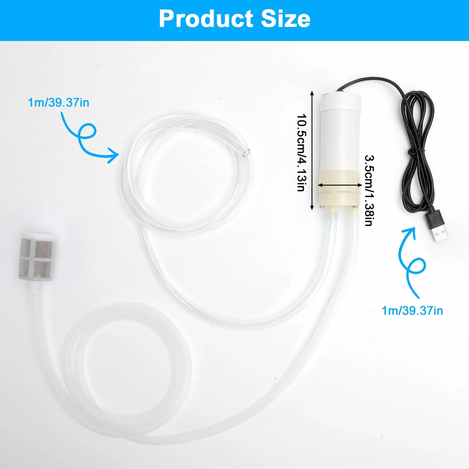 HENGBIRD Mini Pompa Wodna USB DC 5V Samozasysająca 1m Wąż PVC Filtr Kamienny do Akwarium