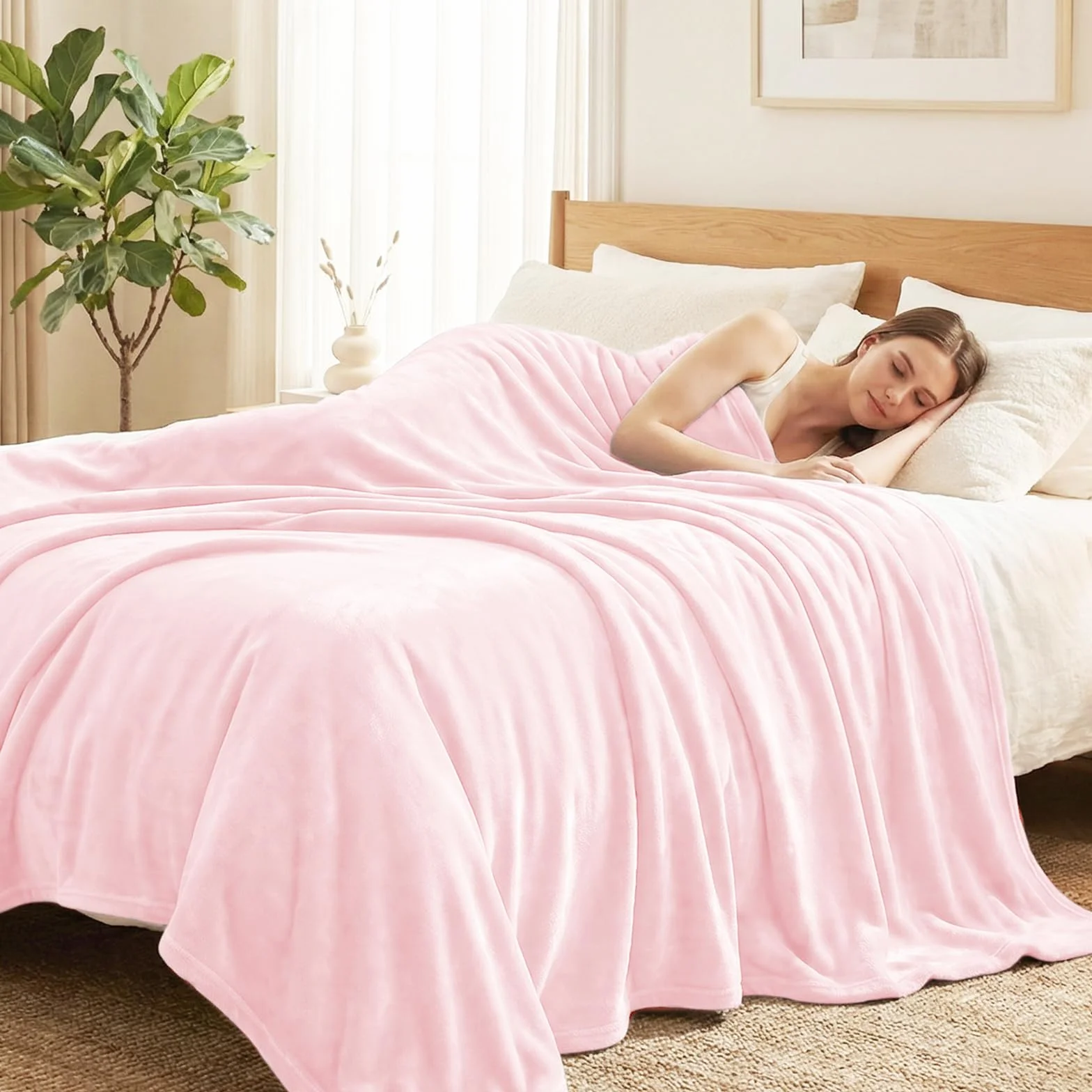 CozyLux Koc polarowy 220 x 240 cm, koc na łóżko 2-osobowe 240 x 220 cm, duży rozmiar narzuta na sofę, ciepły i miękki koc pluszowy, 220 x 240 cm różowy