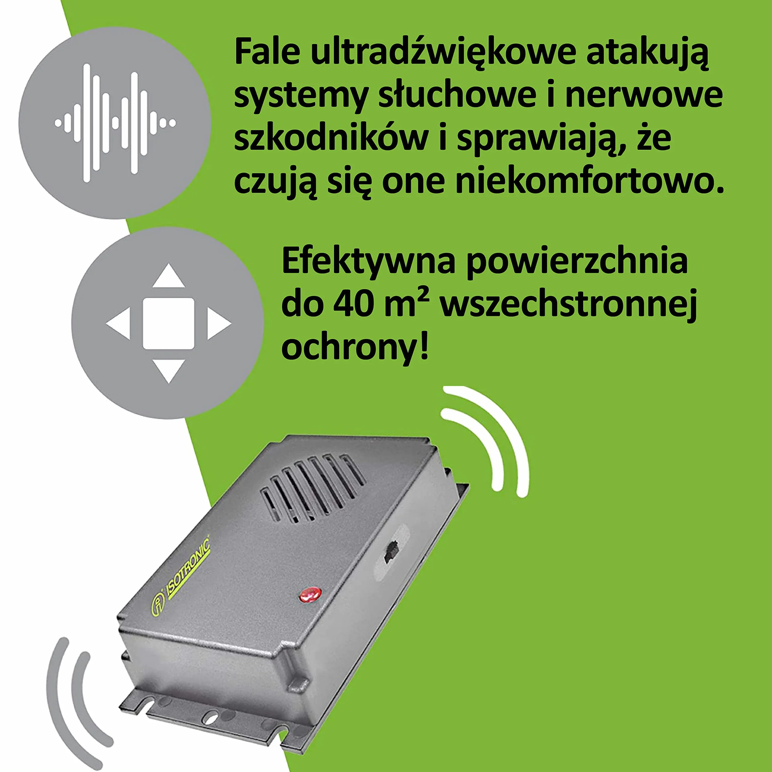 ISOTRONIC – 2-częściowy zestaw ultradźwiękowych odstraszaczy myszy i szczurów | zasilany bateriami odstraszacz myszy do piwnicy, na strychy, garaże itp. | przyjazny dla zwierząt i bezpieczny | obszar