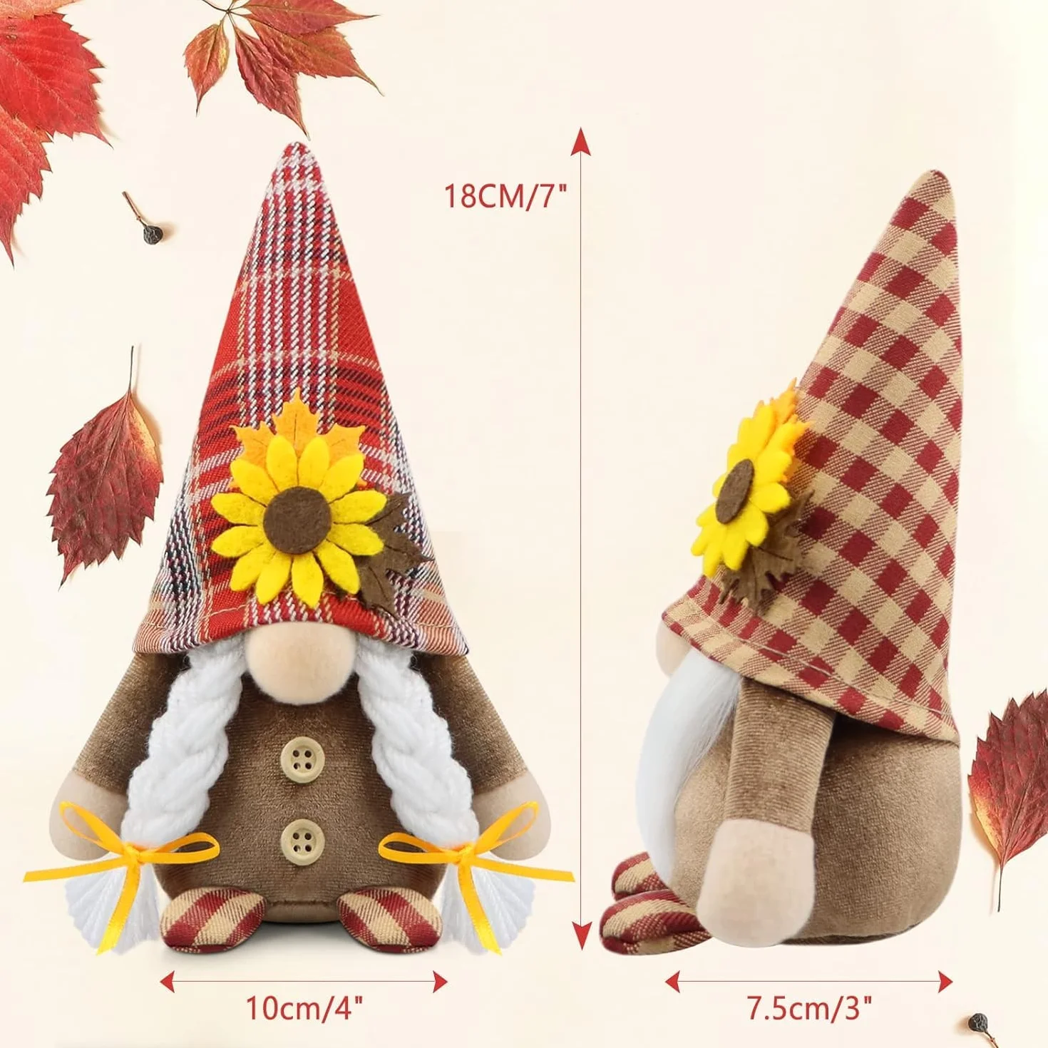 Zestaw 2 jesiennych gnomów, pluszowe dekoracje 3D, kwiaty, prezent, ręcznie robione figurki elfa, krasnoluda, do domu, kuchni, wiejskiego domu, wielowarstwowej tacy, święta, festiwalu, imprezy, skandynawskiego tomte