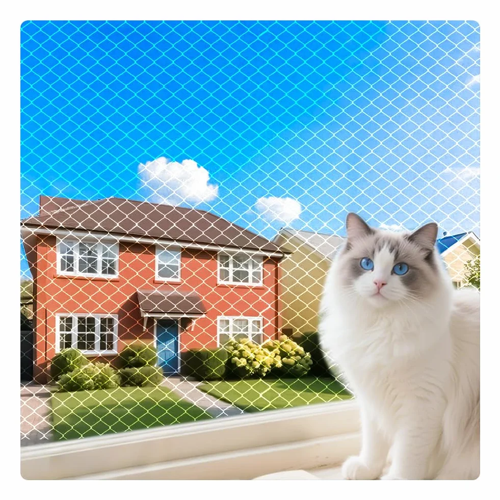 Siatka dla kota na balkon i okna, przezroczysta, 4 x 3 m, bardzo wytrzymała nylonowa siatka ochronna dla kotów, bez wiercenia, ochrona okien uchylnych, odporna na rozerwanie, siatka balkonowa dla