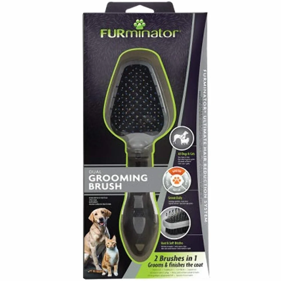 FURminator Podwójna szczotka 2 w 1 dla psów i kotów do usuwania sęków, luźnych włosów i brudu, szara