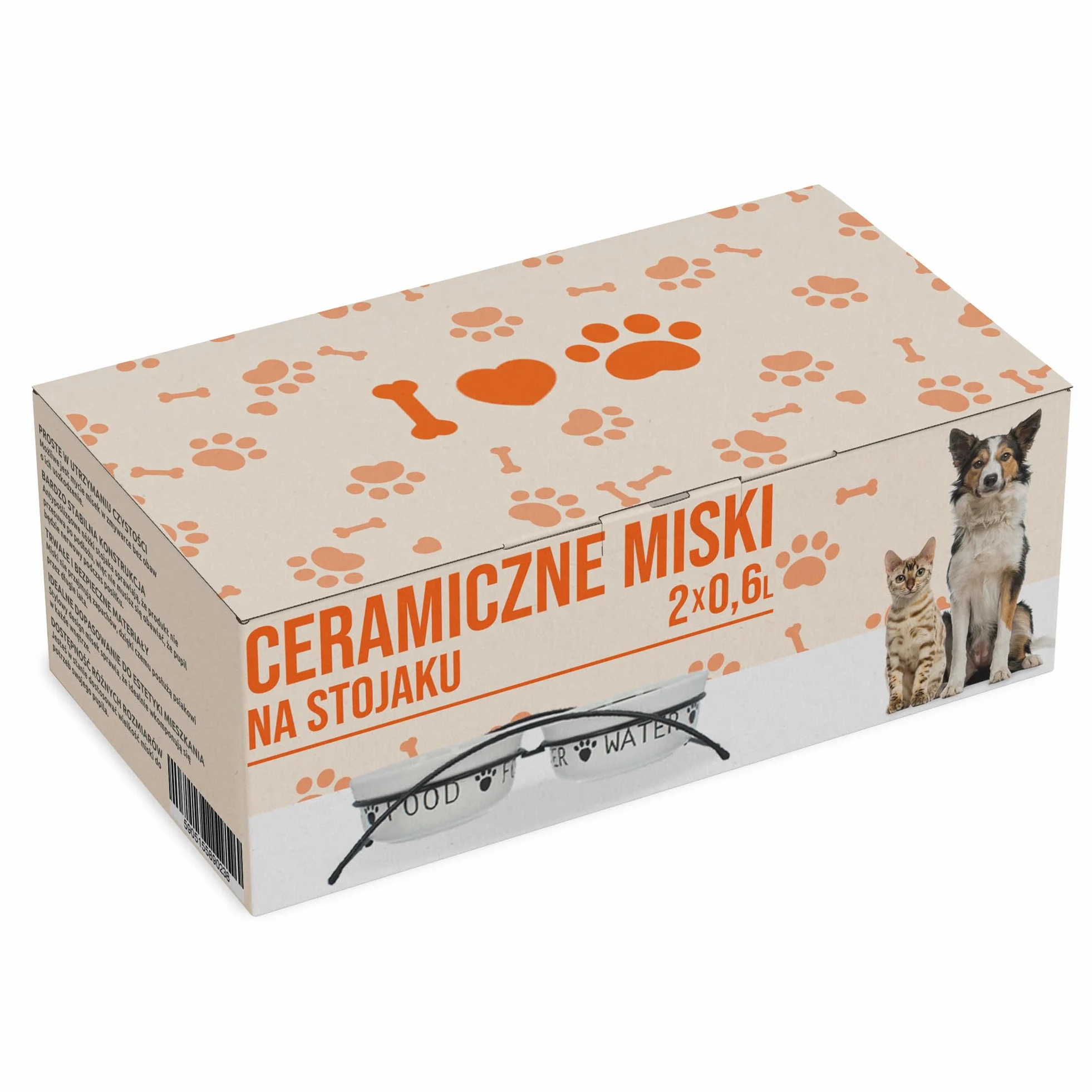 Miska Ceramiczna Małe Miski Porcelanowa Psa Kota Szczeniaka na Stojaku Podwyższeniu Podwójna 2 x 0,6 l Karmę Wodę Jedzenie Praktyczna