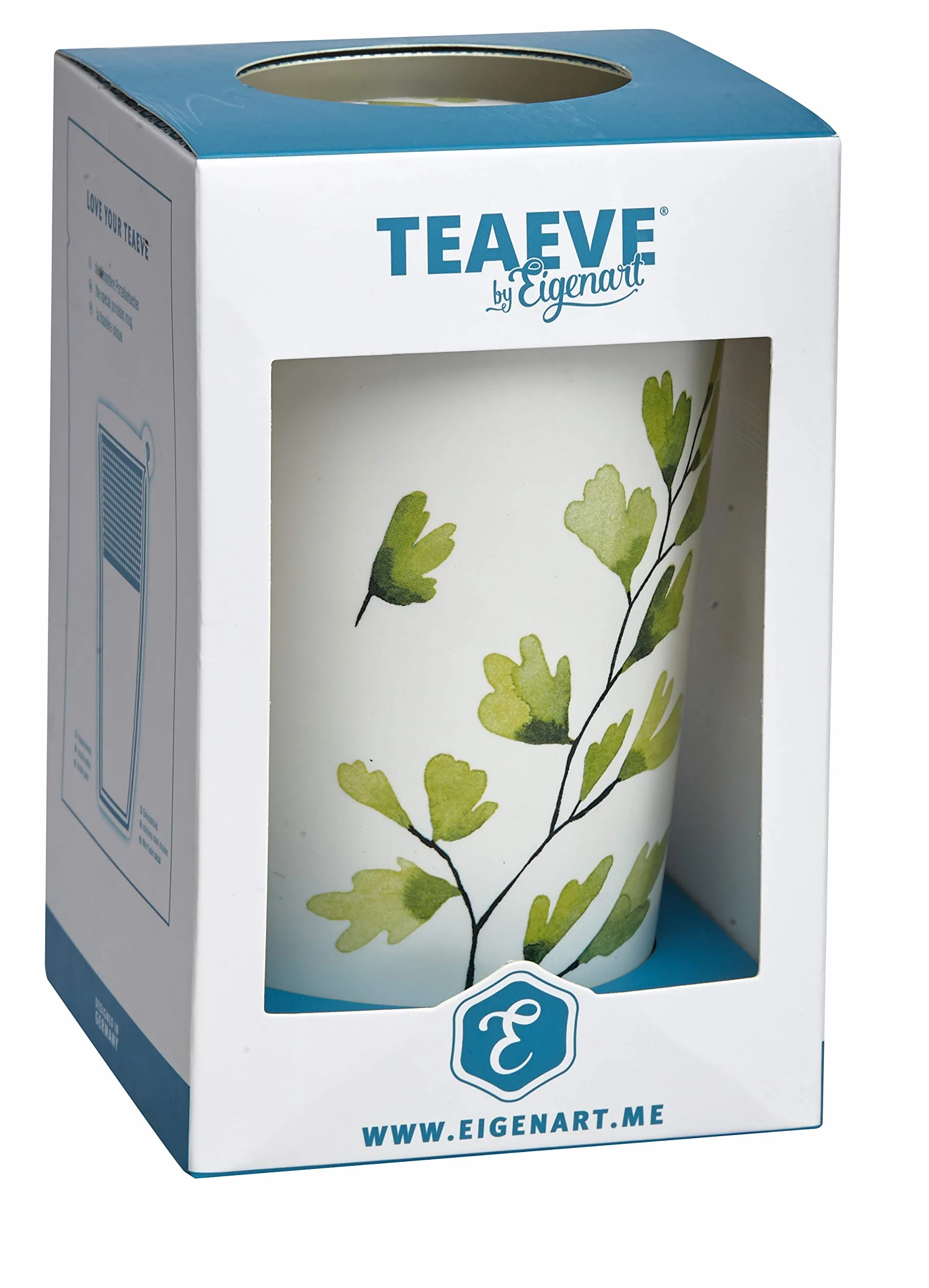 Eigenart TEAEVE Porcelanowa filiżanka do herbaty, kubek z sitkiem + pokrywką, Trees Gingko w pudełku prezentowym