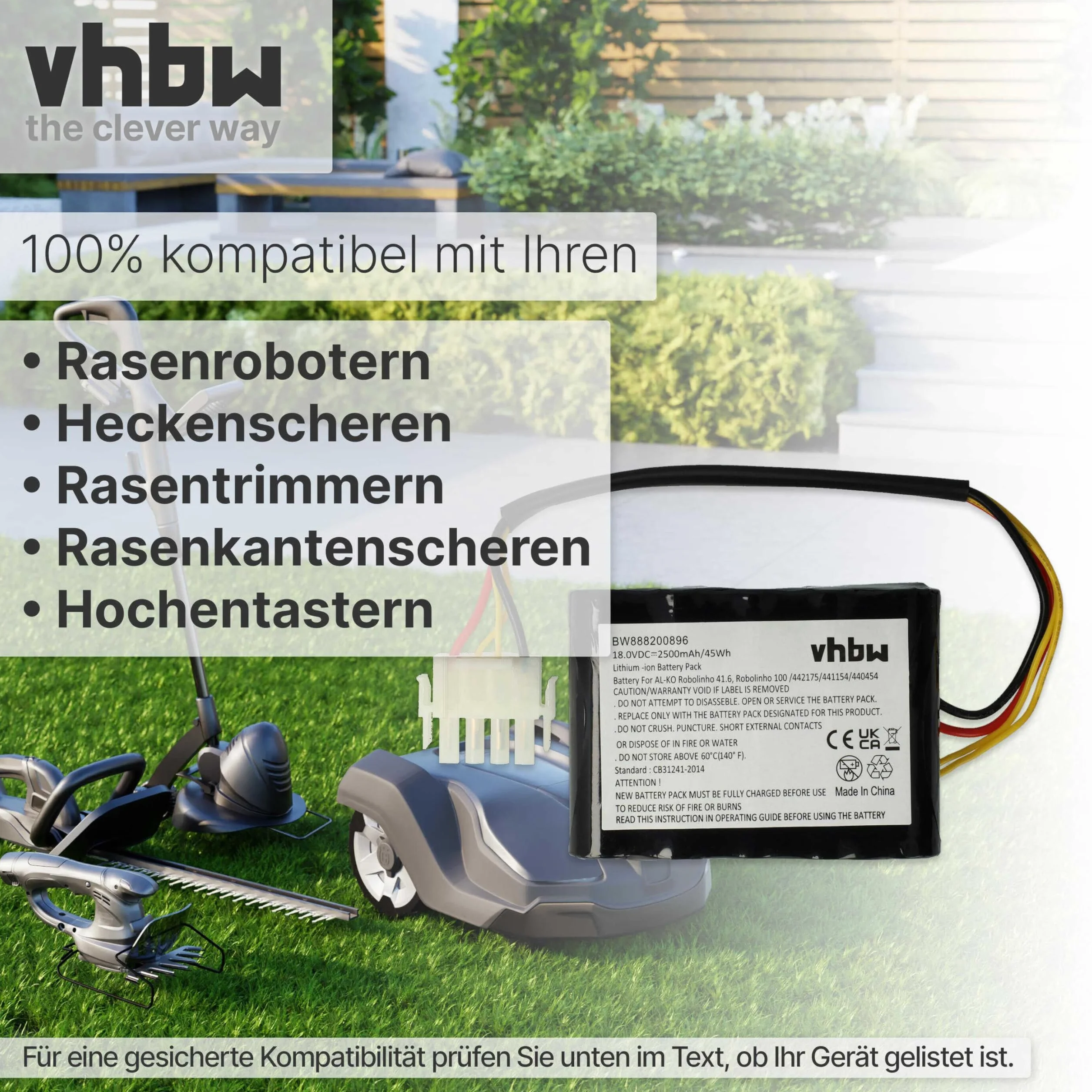 vhbw Akumulator kompatybilny z kosiarką AL-KO Solo Robolinho 700, 1000, 1100, 700E (2500 mAh, 18 V, litowo-jonowa)