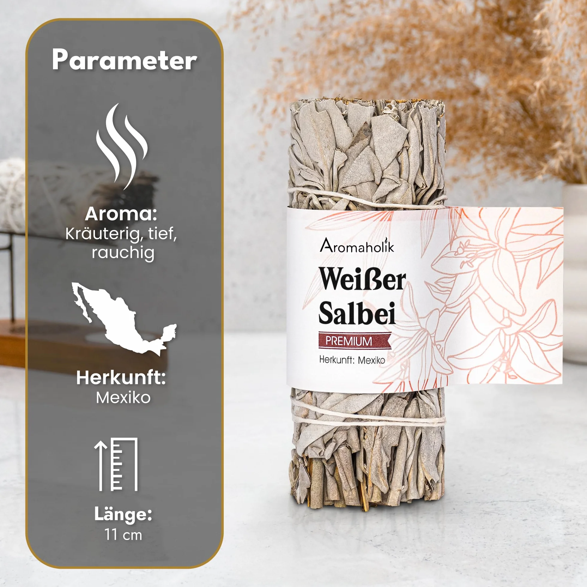 Weißer Salbei zum Räuchern 11 cm – Sage Smudge Stick für Meditation & Rituale, White Sage – Aromaholik