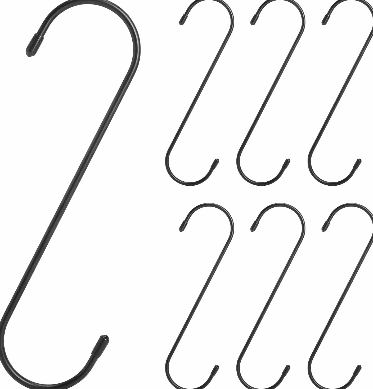 6 sztuk dużych haczyków w kształcie litery S, 20 cm, czarne, ze stali tytanowej, stabilne, antypoślizgowe, do kuchni, garderoby, do garażu, szaf, kwiatów, koszów, tarasu