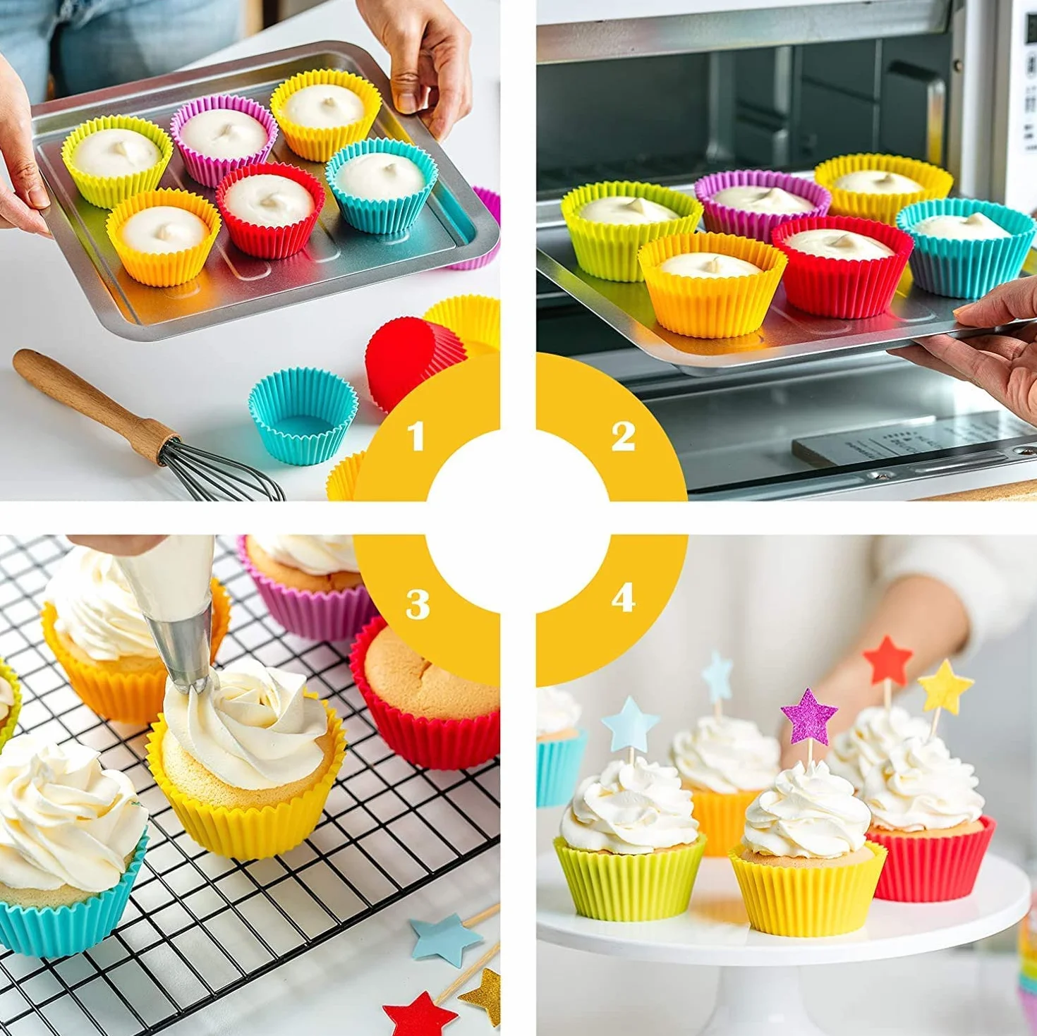 Zestaw 24 silikonowych foremek do muffinek – z silikonu bez BPA do ciast, kremów i budyniów, wielokrotnego użytku, z powłoką zapobiegającą przywieraniu