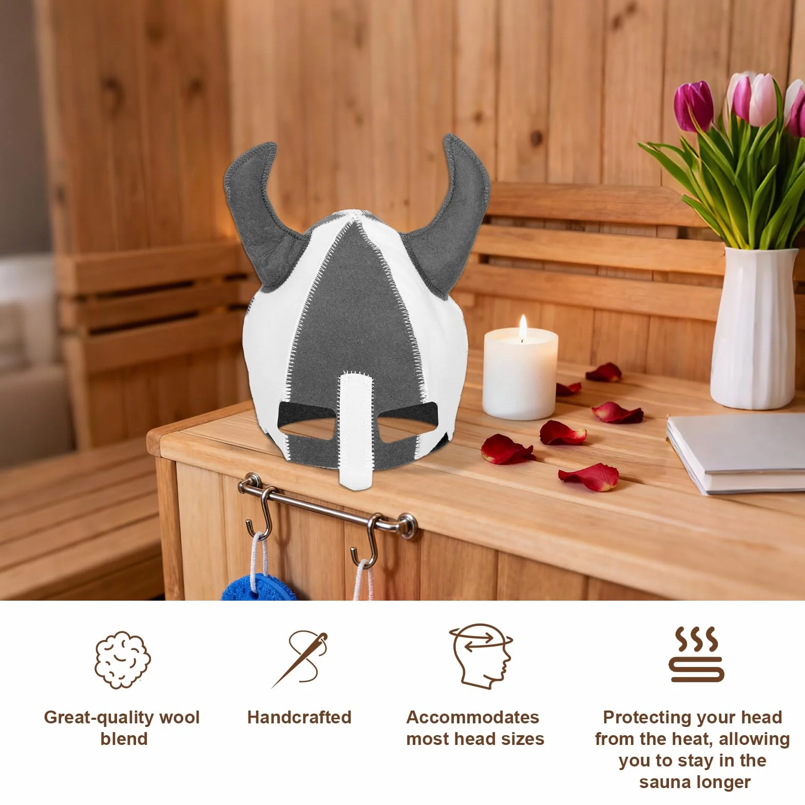 Czapka do Sauny, Ręcznie Robiona Czepek Sauny Naturalna Wełna Kapelusz Wikingów Saunas Akcesoria Kąpieli Prezenty dla Kobiet Mężczyzn Łaźnia Parowa Bania Ochrona Przed Ciepłem