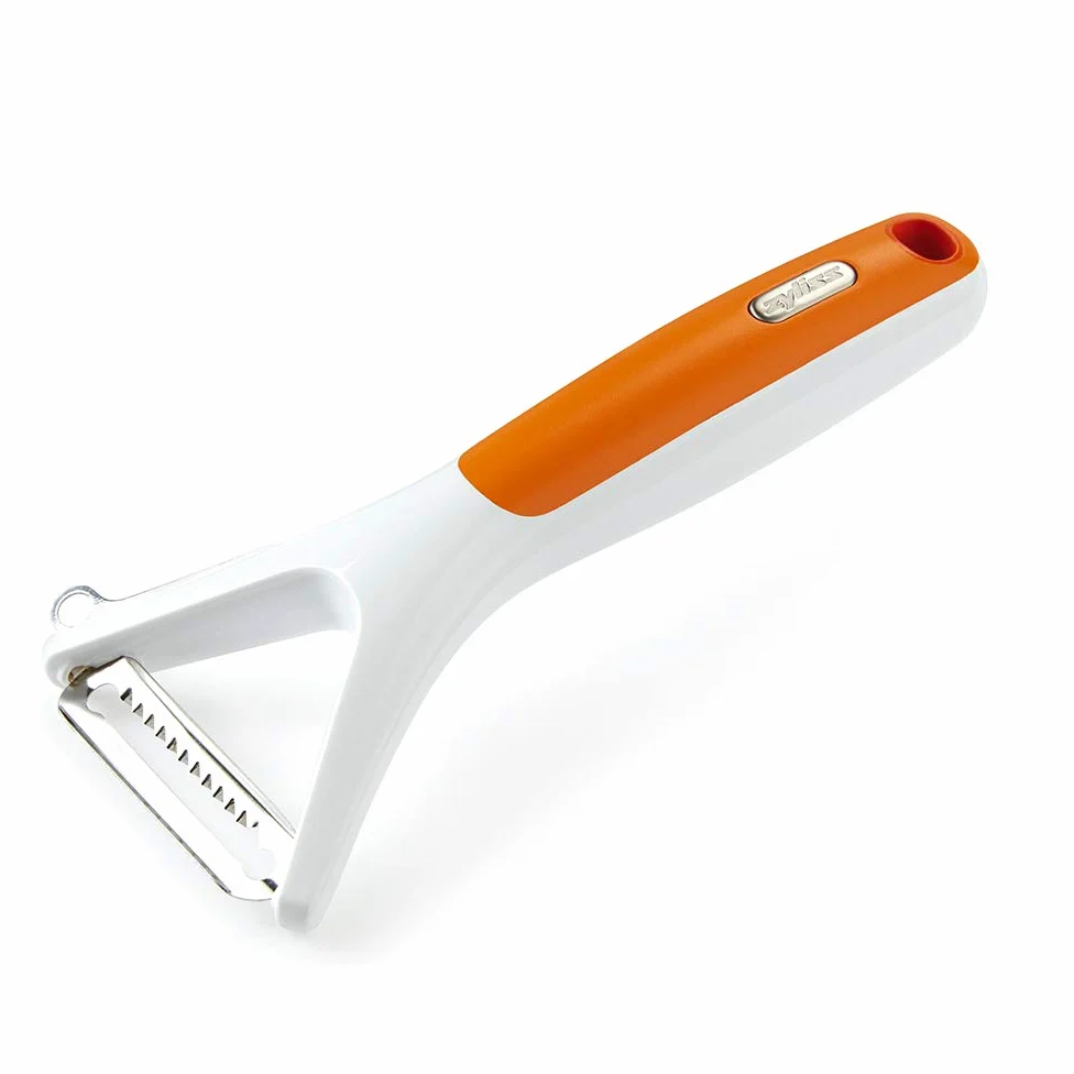 Zyliss E950019 Obieraczka Julienne, 25 cm, tworzywo sztuczne/stal nierdzewna, biały/pomarańczowy, tworzenie pasków owoców i warzyw, ergonomiczny uchwyt, nadaje się do mycia w zmywarce