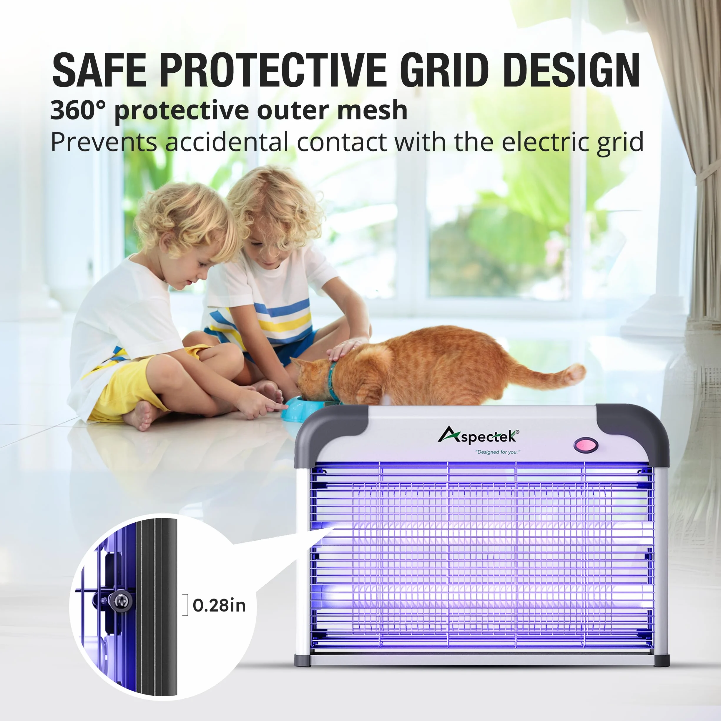 Aspectek Elektryczna pułapka na owady, 20 W, odporna na promieniowanie UV, skuteczna redukcja latających owadów, do użytku wewnątrz sypialni i ogrodu (Bug Zapper)