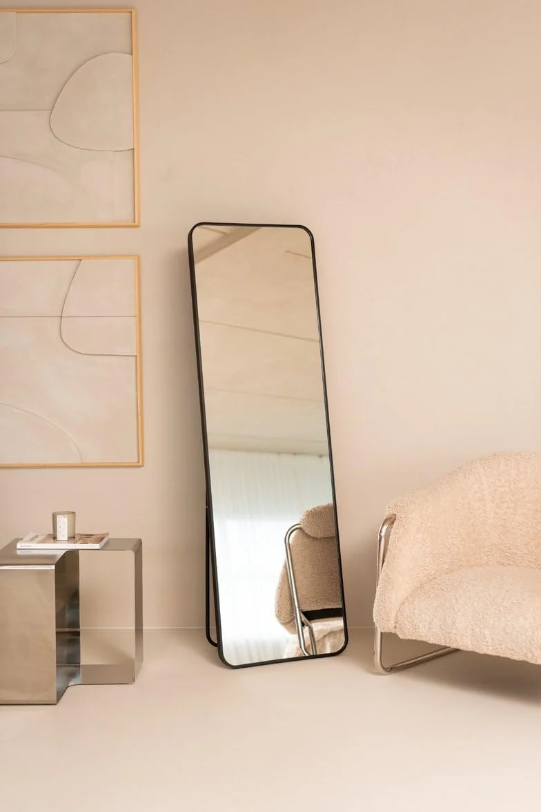 Minimalistyczne lustro do przymierzania - Lustro ścienne - Stojące prostokątne lustro z metalową ramą - 60x165x3 CM