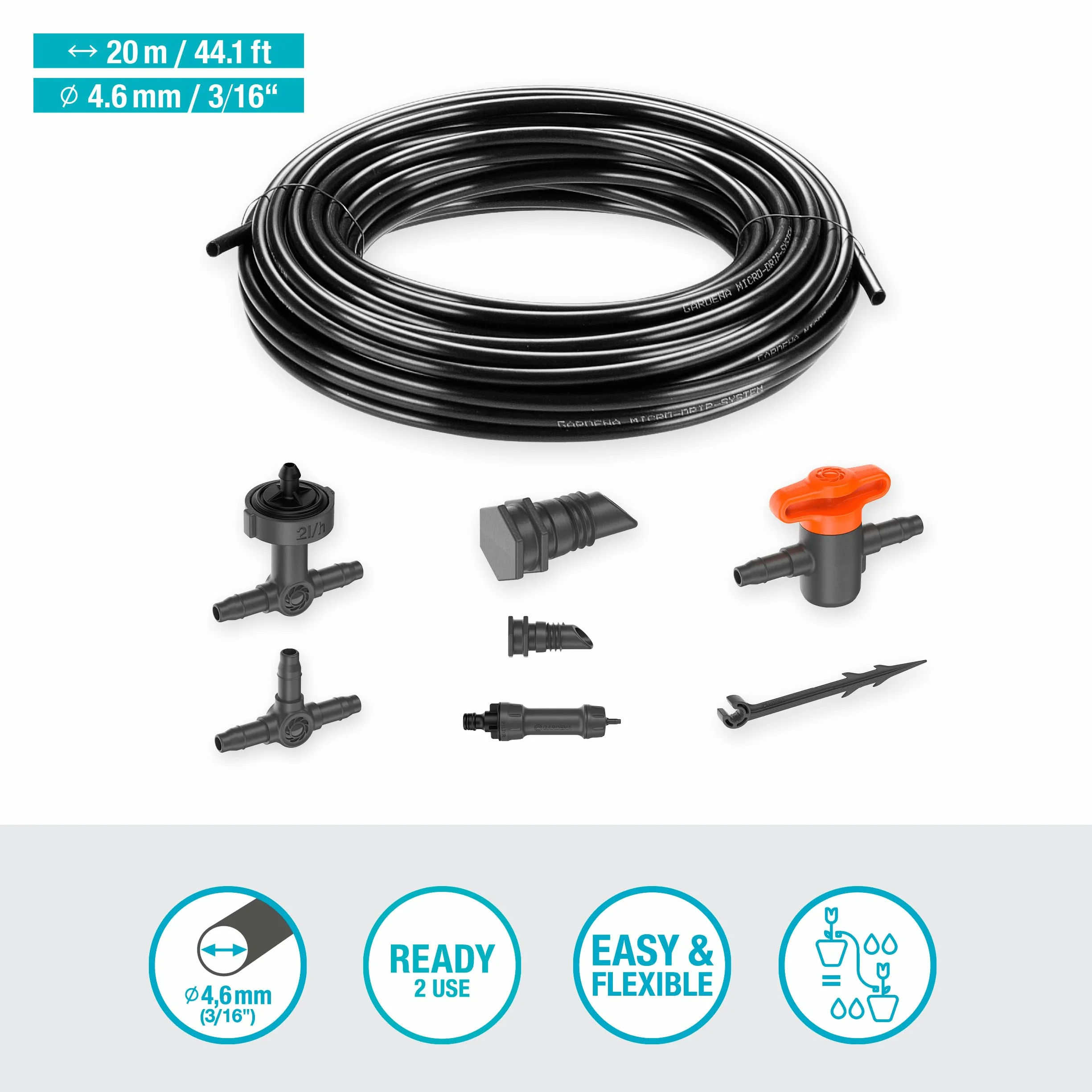 Gardena system Micro-Drip nawadnianie kropelkowe, zestaw balkonowy (15 roślin): Zest. startowy gotowy do zast., wodooszczędny sys. nawadniania, prosta i elastyczna tech. połączeniowa (13401-20)