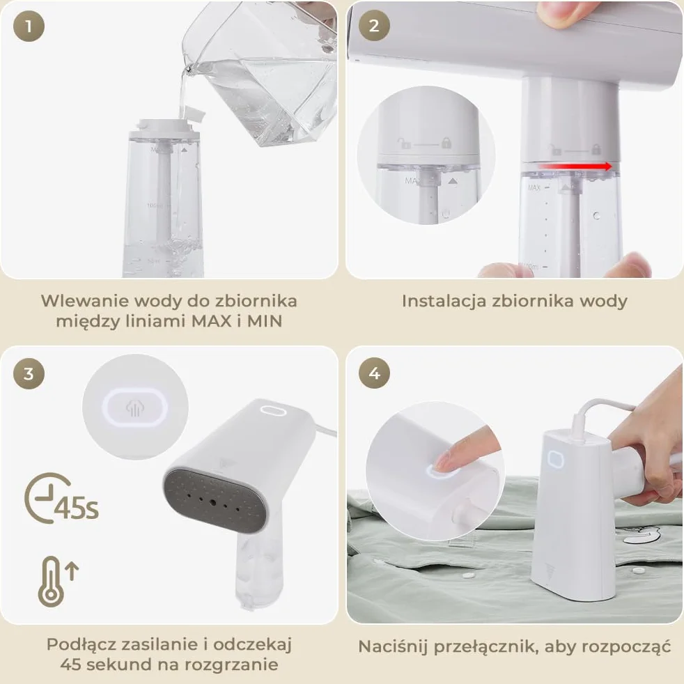 Parowy pras do Repasowania 1000W, Przenośny Hand-Steamer z 150-ml Zbiornikiem, Pełny Energi, Usuwa Fałdy Szybko, 1,8 m Drut, Idealny dla Domu i Podróży