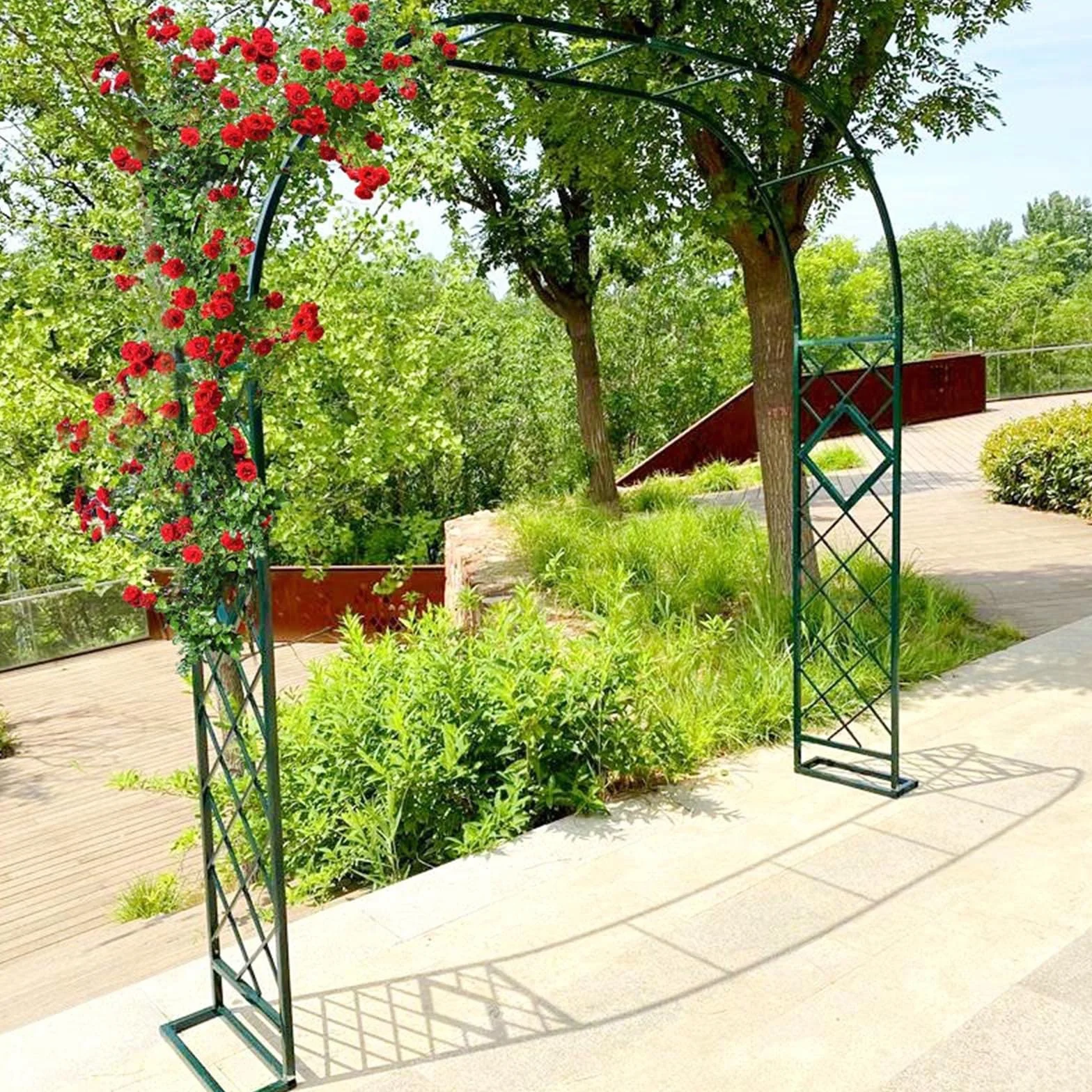 Łuk ("en":"Łuk ogrodowy łuk różany łuk do roślin pnących 140x230cm 220x230cm 180x270cm 360x70cm pergola metalowa kratka z podstawą czarny/brązowy/ciemnozielony/biały (kolor: zielony, rozmiar: 220
