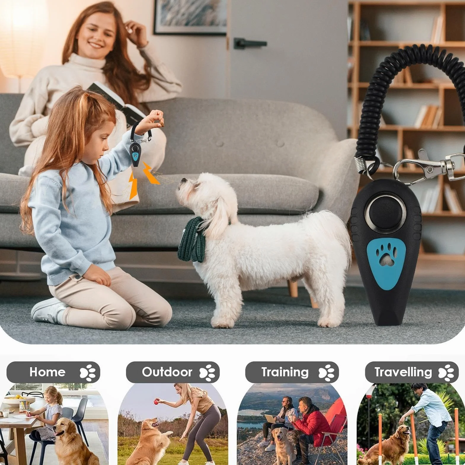 Clicker 2 w 1 dla zwierz?t – Cichy akcesorium behawioralne z paskiem nadgarstek i gwizdkiem