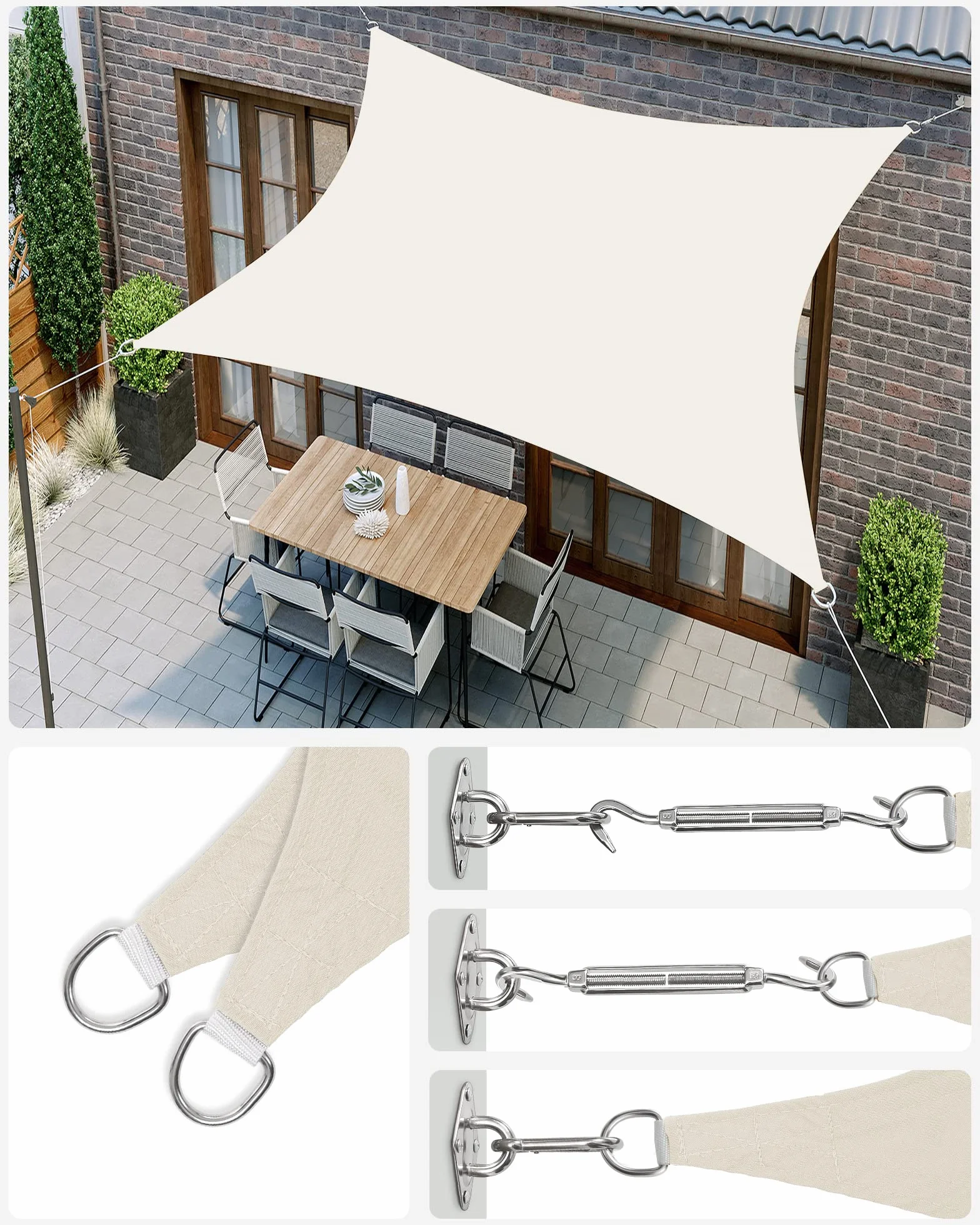 SONGMICS Markiza 3 x 5 m, wodoodporna o słupie wody 665 mm, osłona przeciwsłoneczna z odpornego na rozdarcia poliestru, ochrona UV 93%, taras, ogród, balkon, prostokątna, liny 2 m, biała GSH35IVV1