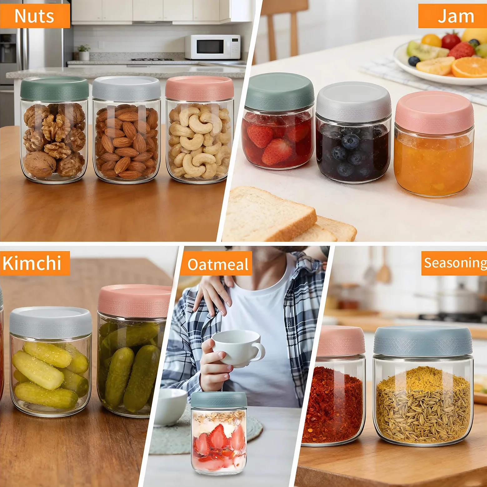 6 Sztuk Słoików na Overnight Oats, Słoiki z Zakręcanymi Wieczkami (300ml + 500ml), Słoiki do Meal Prep Nieprzepuszczające do Przechowywania Sałatek, Chutney, Jogurtu, Budyniu, Dżemu, Müsli