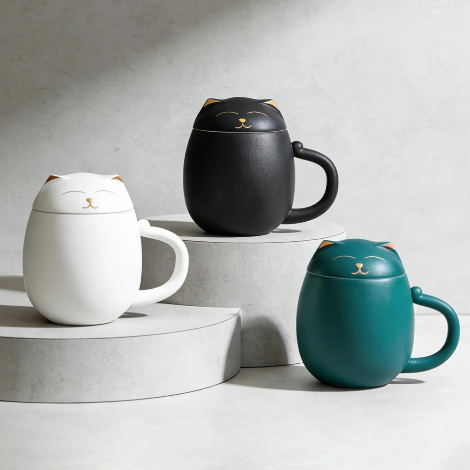 HEER Filiżanka do herbaty dla kota z zaparzaczem i pokrywką, uroczy kubek do herbaty z sitkiem do moczenia luźnych liści, ceramiczna filiżanka do herbaty na urodziny, Boże Narodzenie, prezenty dla