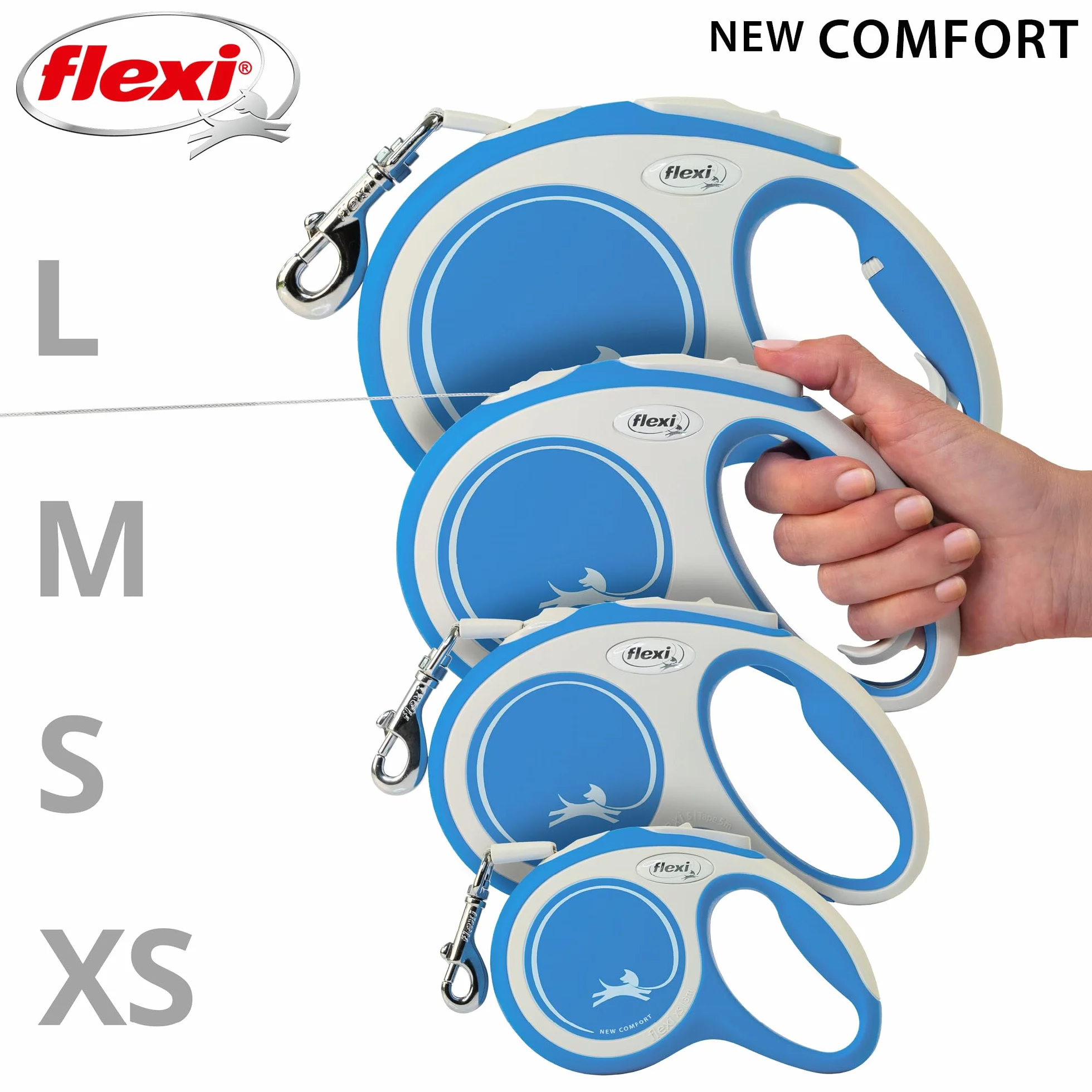 Kerbl Flexi smycz New Comfort smycz na kółkach, smycz dla psa, niebieska, 25 kg
