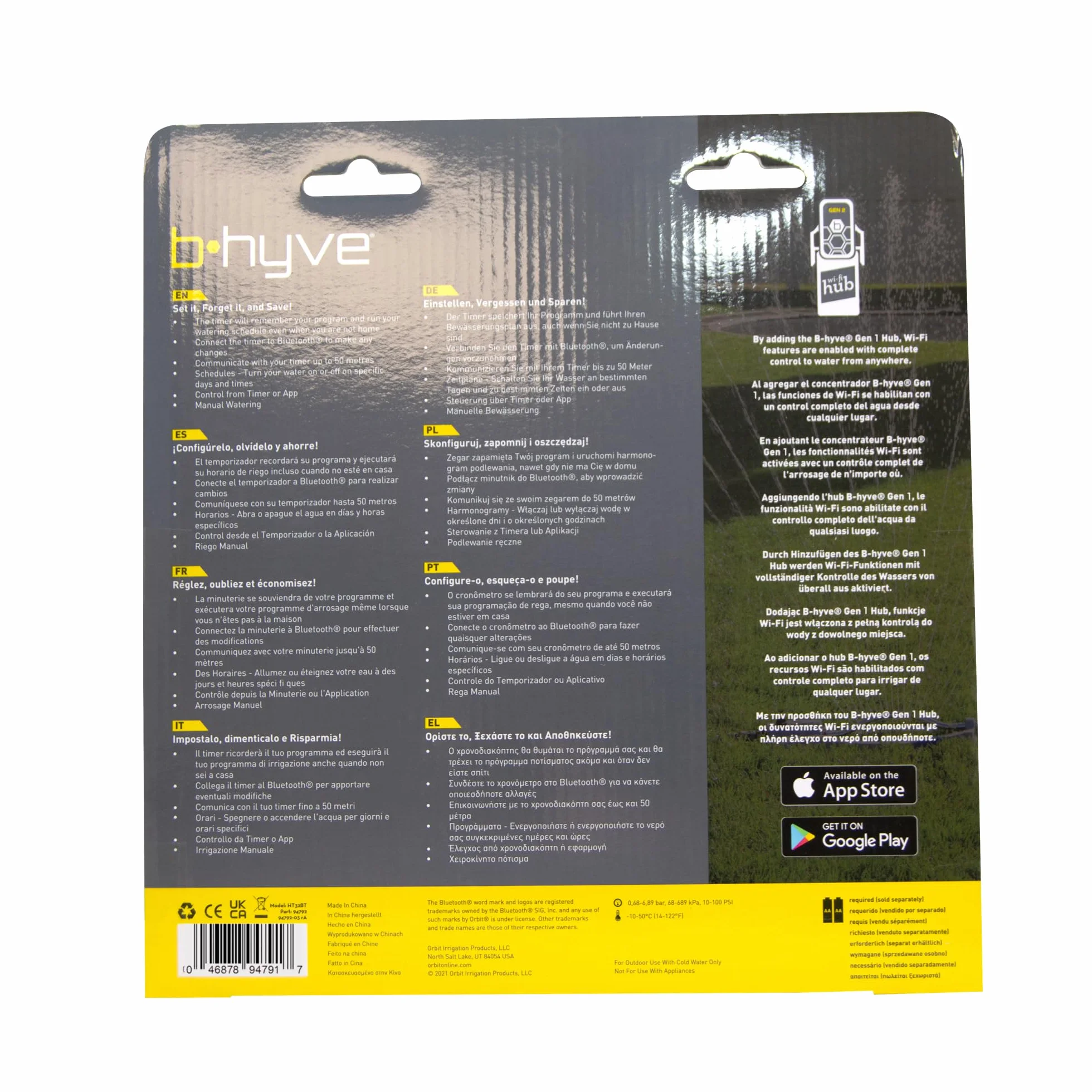 Orbit 94791 B-hyve Bluetooth XD 1-wyjściowy cyfrowy programator nawadniający | złącze żeńskie 3/4" do kranu, w zestawie automatyczne złącze do węża, możliwość sterowania z aplikacji