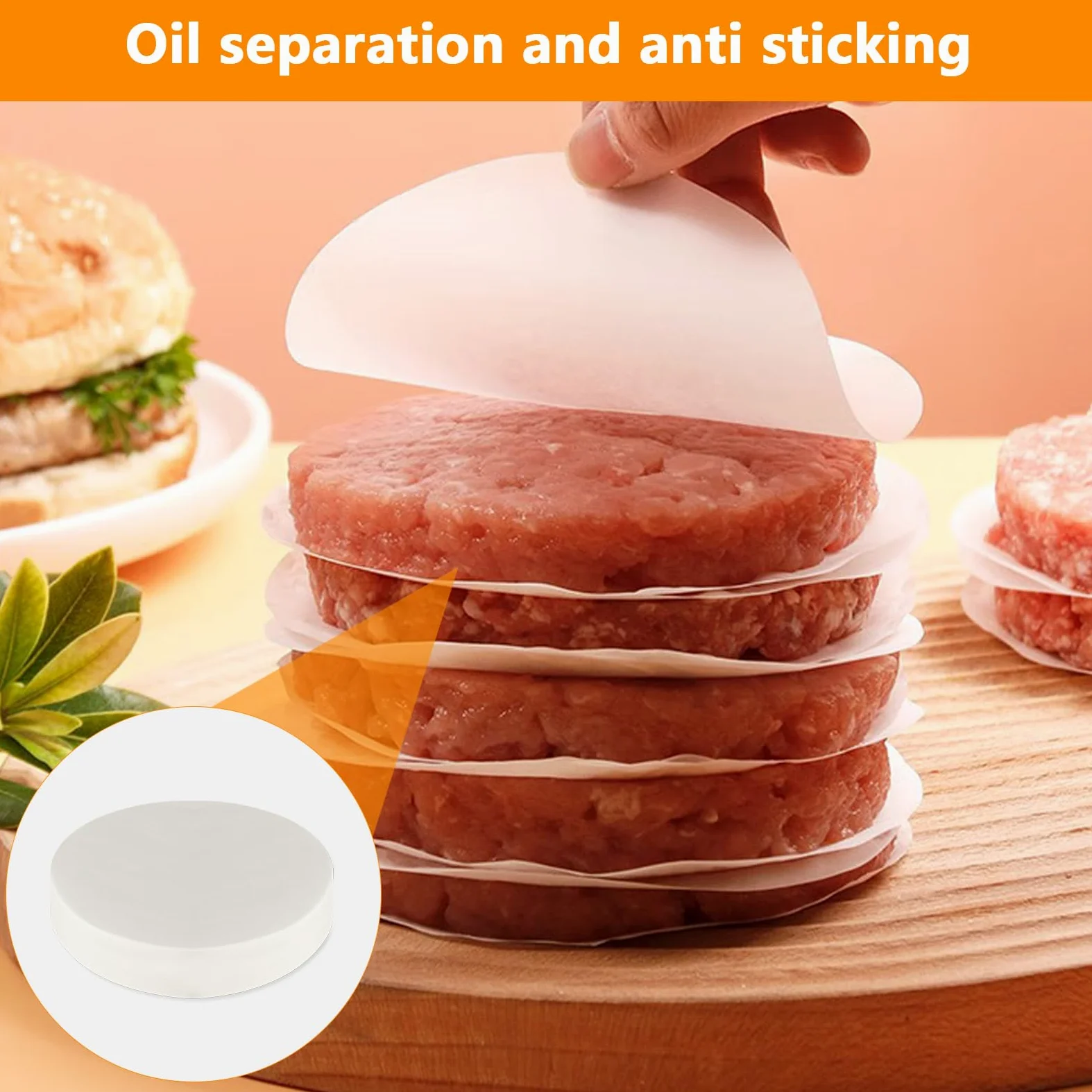 1000 szt. arkuszy papieru do burgerów, 11 cm, okrągłe prasy do burgerów, odporne na tłuszcz, pergamin do pieczenia, nieprzywierające arkusze papieru woskowego do żywności, oddzielne mrożenie papieru