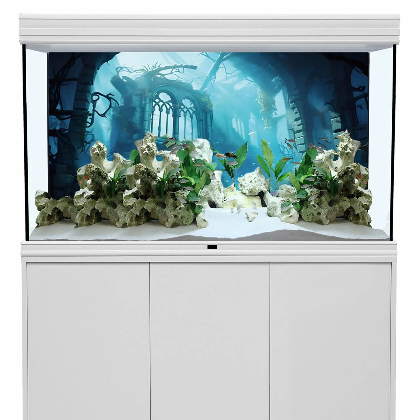 Plakat tło akwarium podwodny świat 120 x 50 cm kreskówka zamek