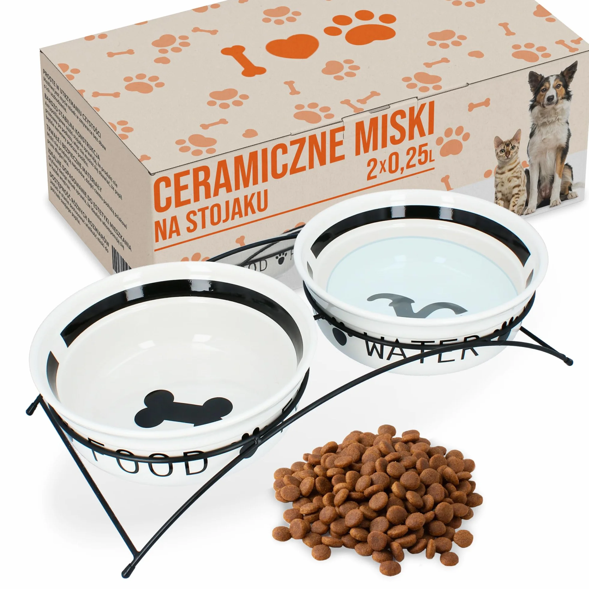 Miska Ceramiczna Podwójna 2 x 0,6 l dla Psa Kota Szczeniaka na Stojaku