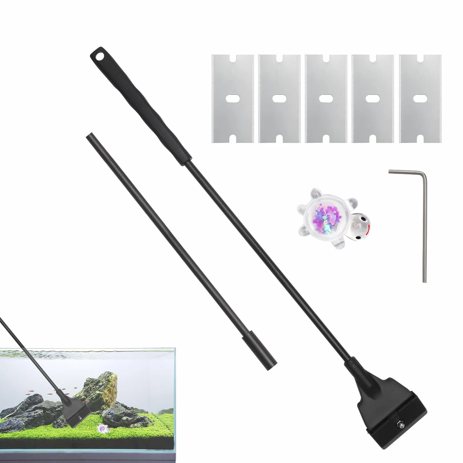 Zestaw do czyszczenia akwarium z algami ze stali nierdzewnej 58 cm 5 ostrzy czarny