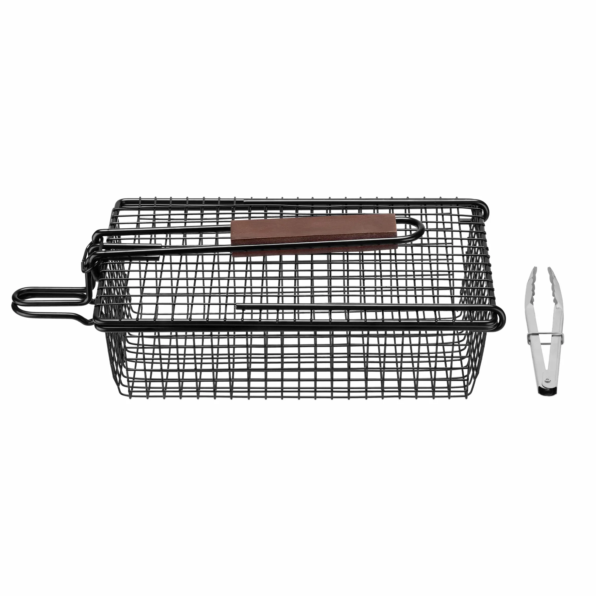 Navaris Kosz do grillowania z uchwytem – w zestawie pęseta do grilla – 28 x 19,5 x 9 cm – akcesoria do grilla, kosz na ryby, warzywa, mięso, kosz na warzywa i ryby