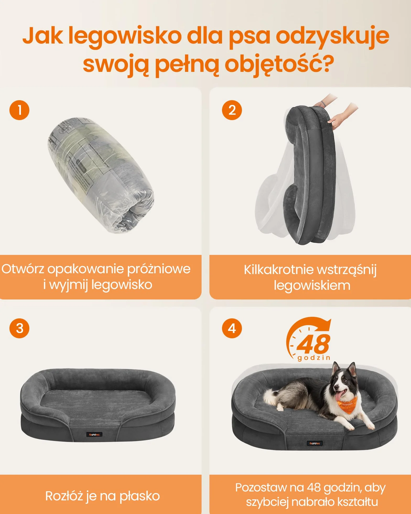 Feandrea legowisko ortopedyczne dla psa 91 x 68 x 18 cm wodoodporne łupkowo-szary