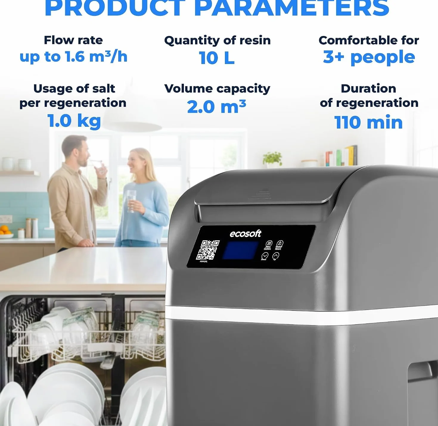Ecosoft CUBE 100 kompaktowy kabinowy zmiękczacz wody do mieszkań z zaworem Smart