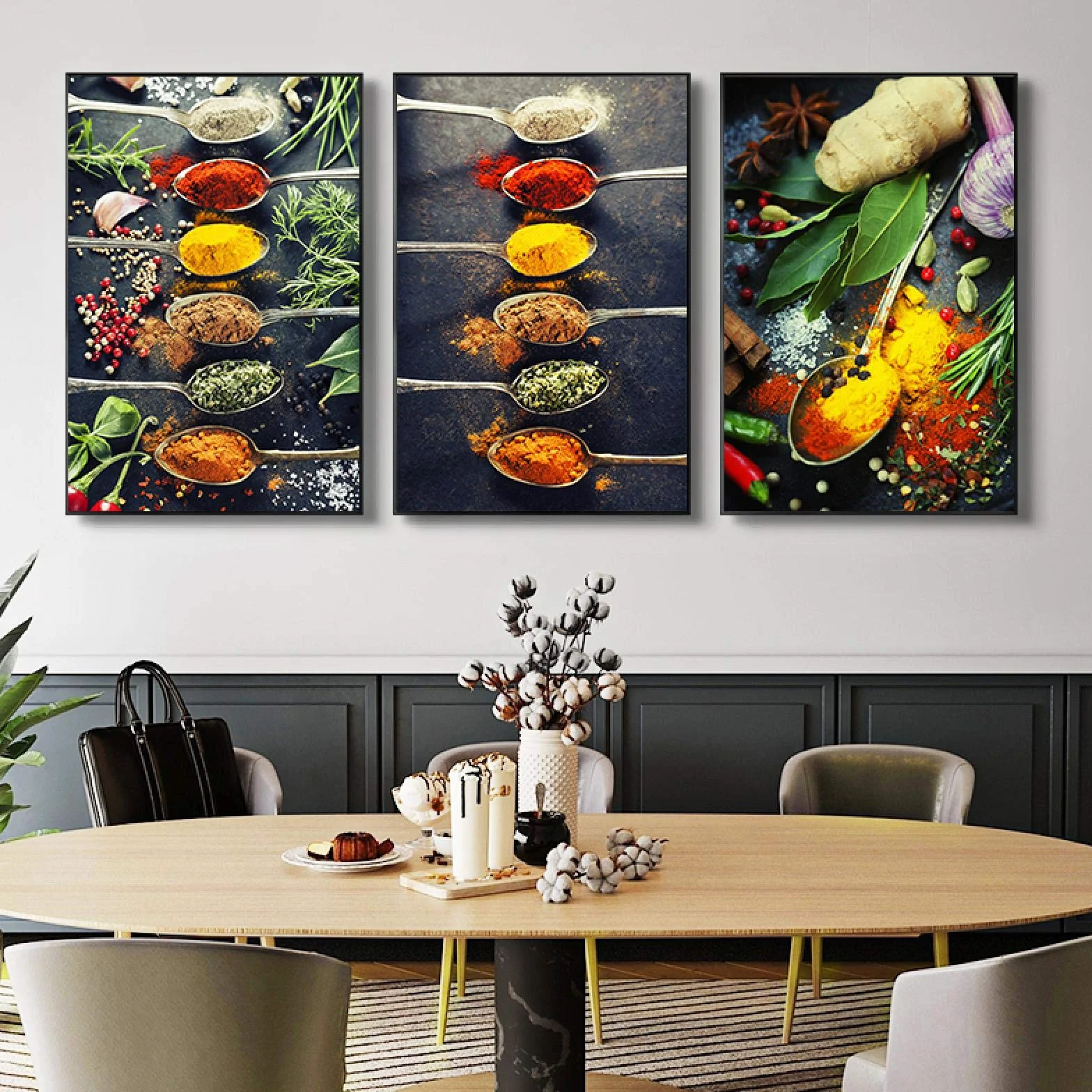 Motyw kuchenny mieszanka ziół i przypraw obraz na płótnie sztuka ścienna 3 sztuki obrazy do restauracji jadalni dekoracja 70 x 50 cm x 3 szt. bez ramy