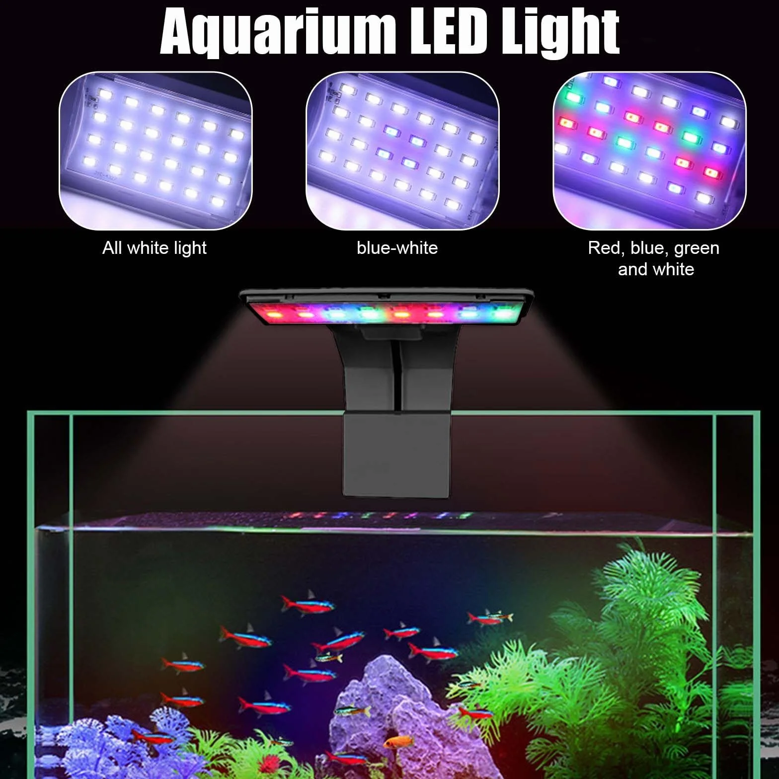 Oświetlenie LED do akwarium 3 kolory 220V 6W czarne