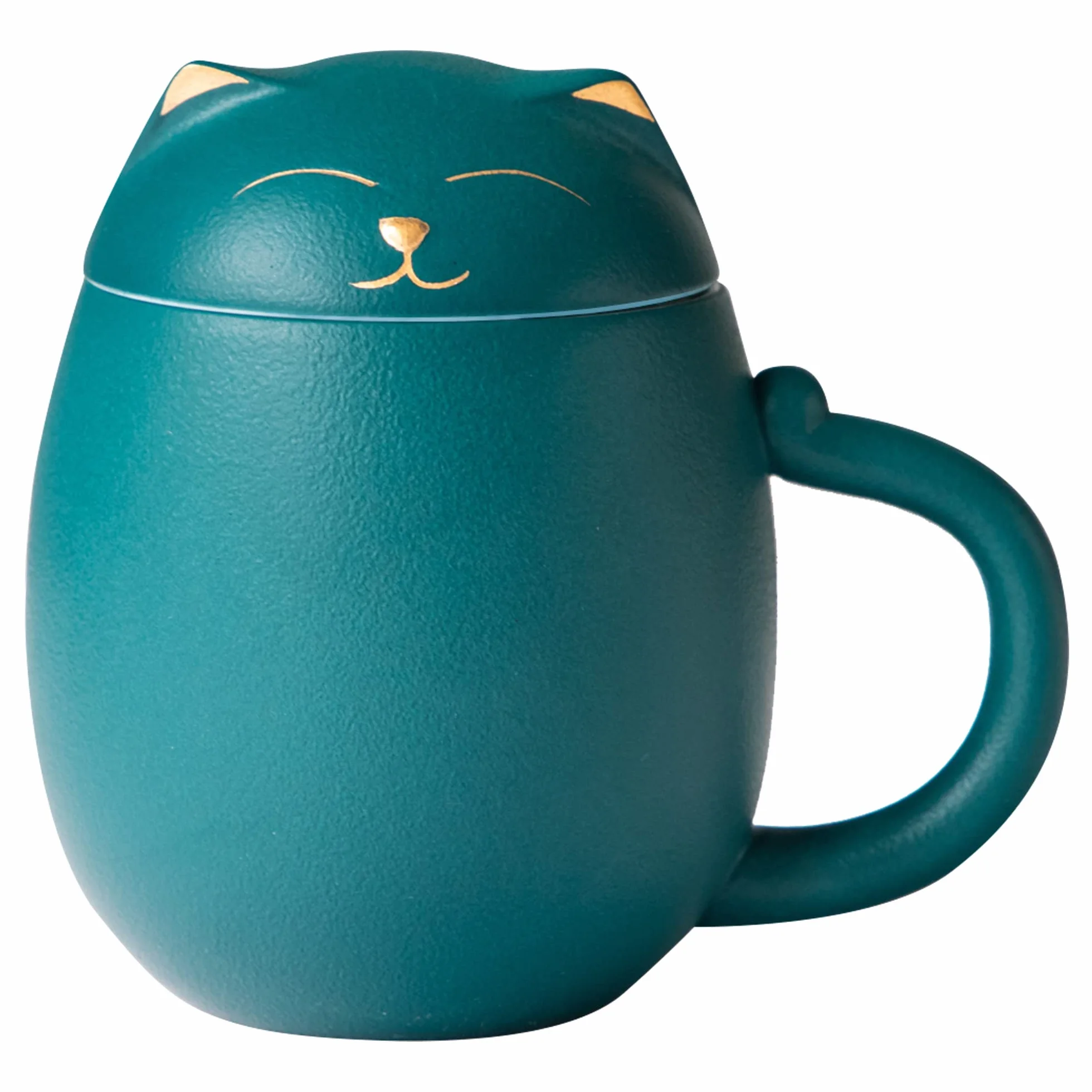HEER Filiżanka do herbaty dla kota z zaparzaczem i pokrywką, uroczy kubek do herbaty z sitkiem do moczenia luźnych liści, ceramiczna filiżanka do herbaty na urodziny, Boże Narodzenie, prezenty dla