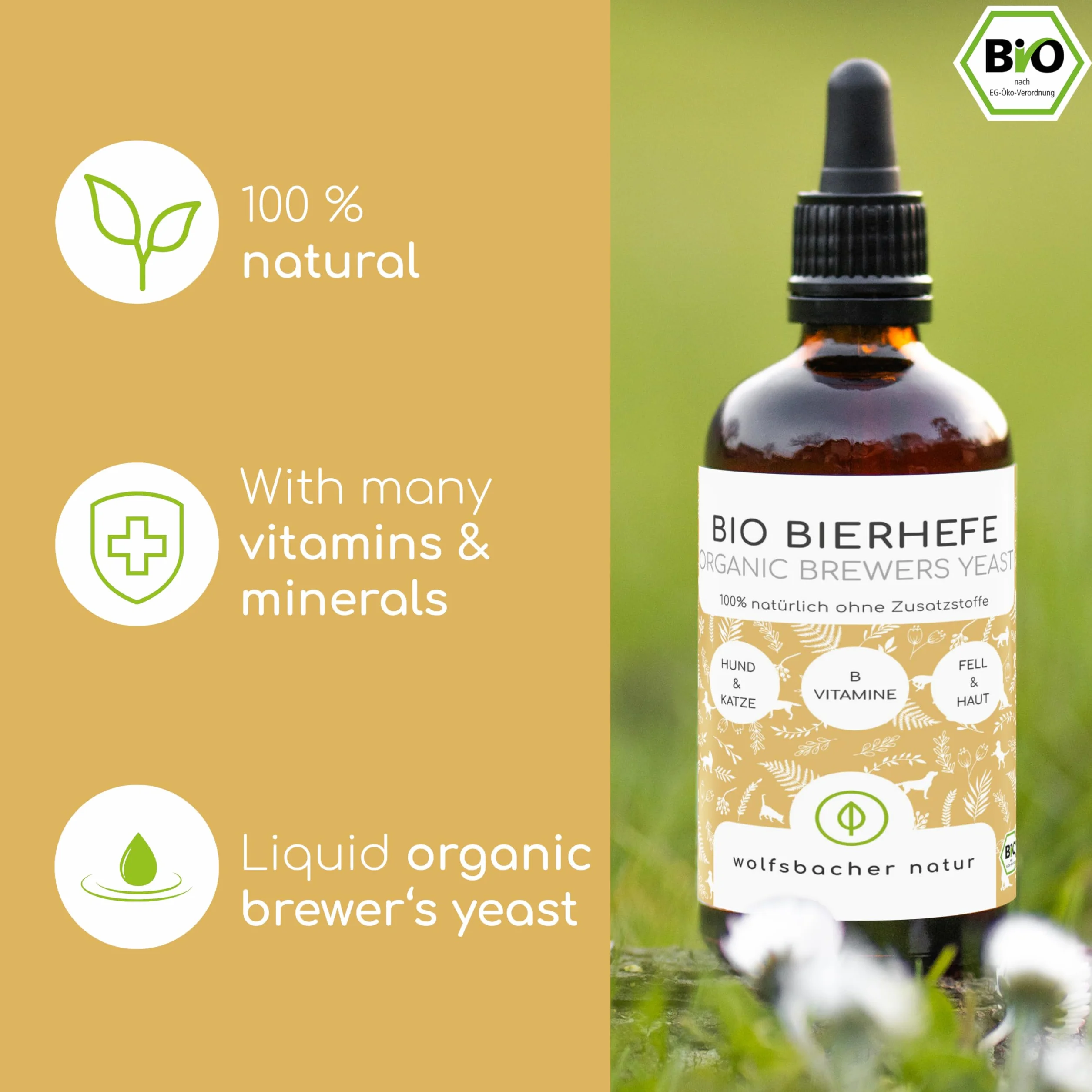 Organiczne drożdże piwne dla psów i kotów 100ml płynne suplement z witaminą B DE-ÖKO-060