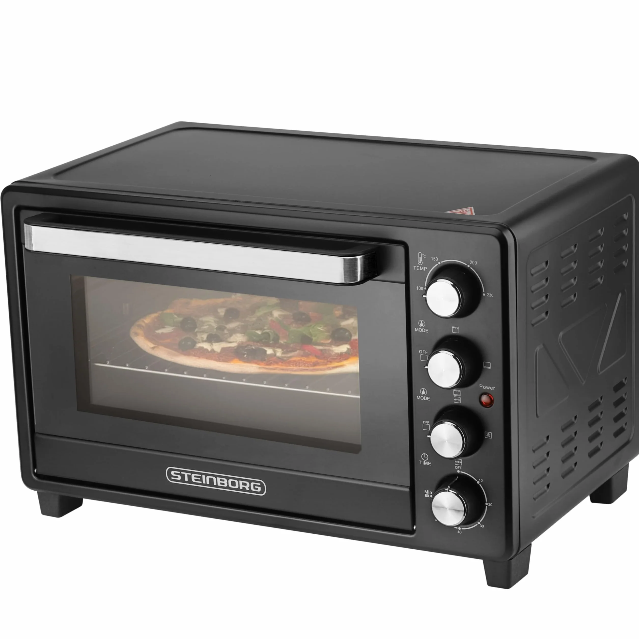 Steinborg Mini piekarnik 35 litrów z termoobiegiem i rożnem obrotowym, blacha na okruchy, grzanie górne i dolne, 1600 W, mini piekarnik z timerem, wolnostojący, bezstopniowa regulacja temperatury do