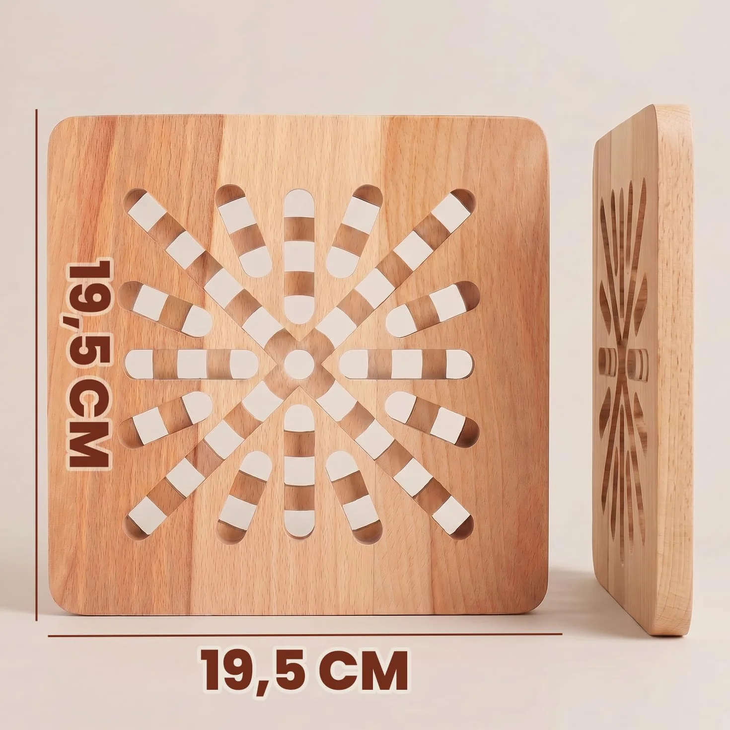 Drewniana podkładka pod garnek 19,5 x 19,5 cm - kwadratowa żaroodporna podkładka pod gorące garnki i patelnie, dekoracyjny trójnóg drewniany do kuchni
